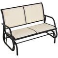 2-Person Outdoor Glider Bench Double Swing Loveseat with Powder-Coated Steel Frame - Beige