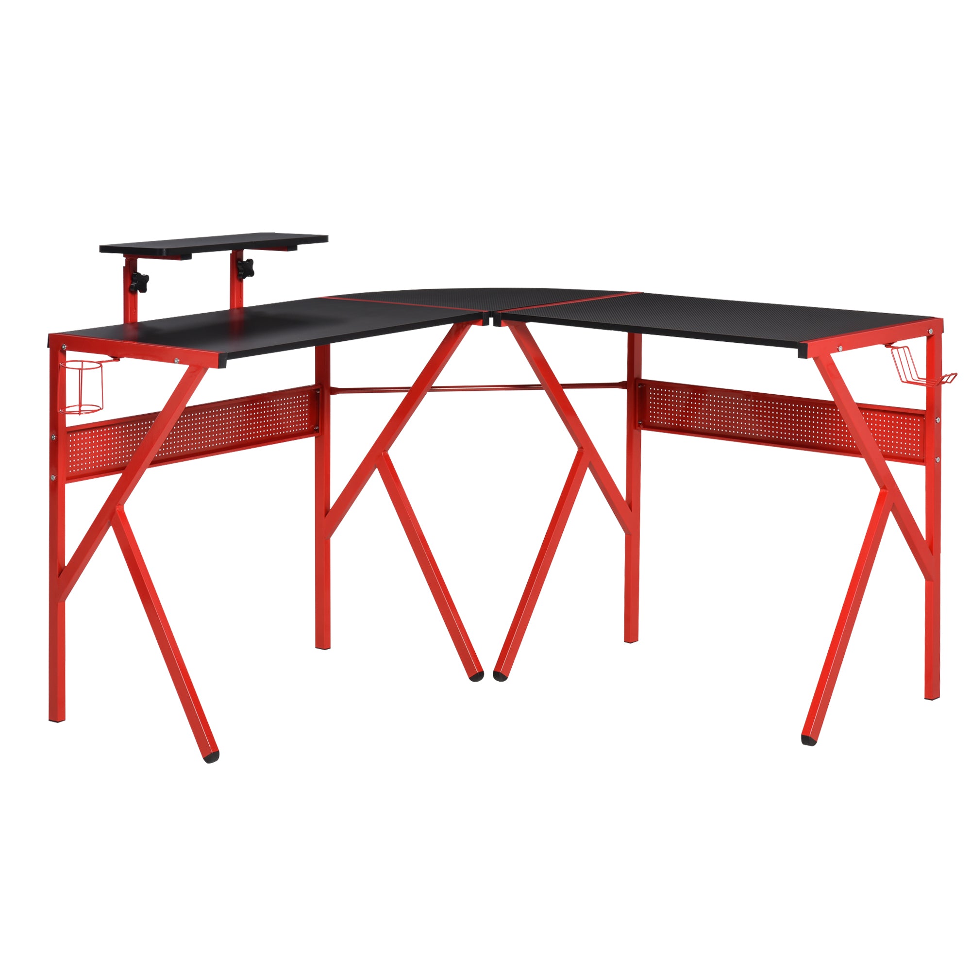 Gaming Desk L-Shaped Corner Computer Table for Home Office PC Workstations with Adjustable Monitor Stand , Red