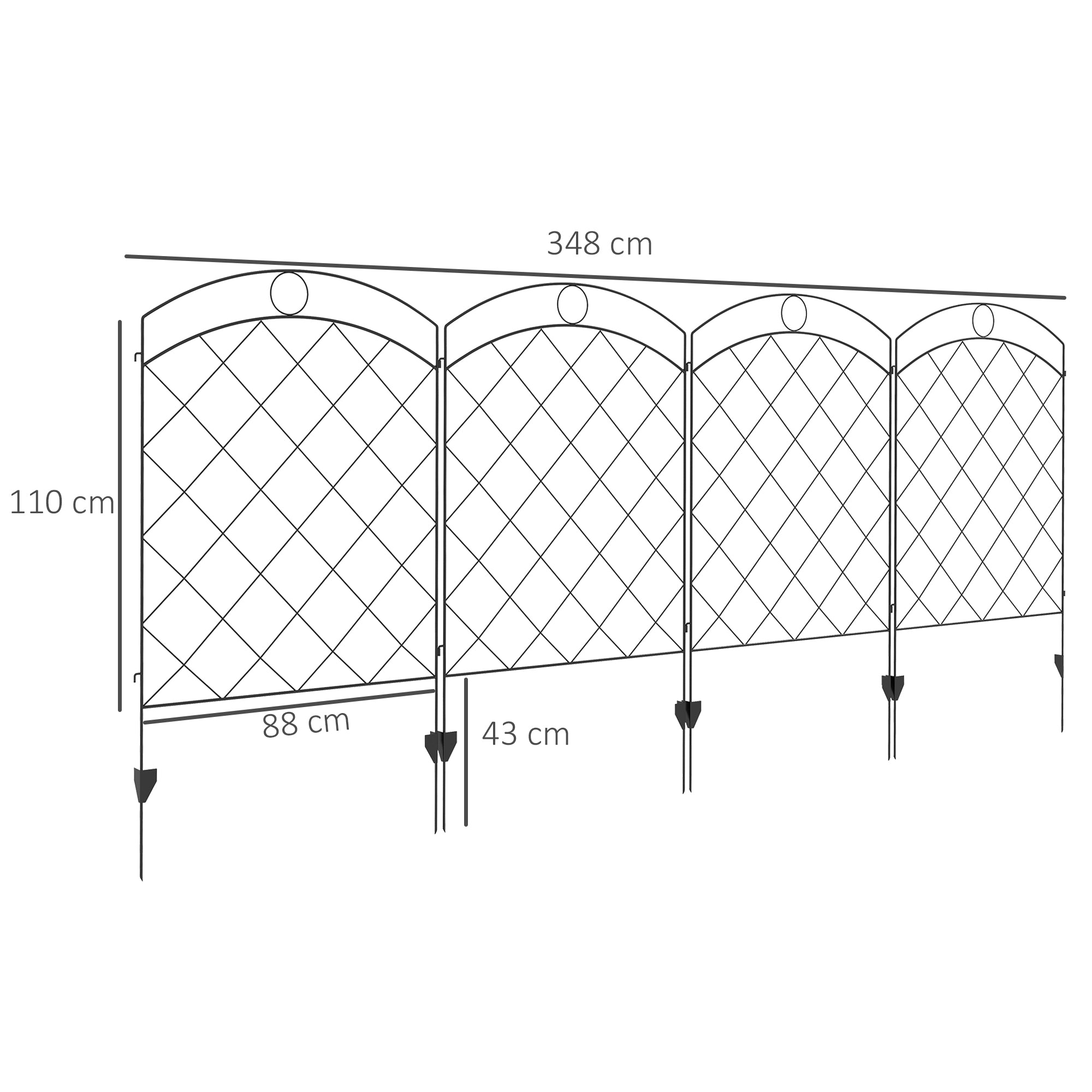 Steel Decorative Outdoor Picket Fence Panels Set of 4, Black