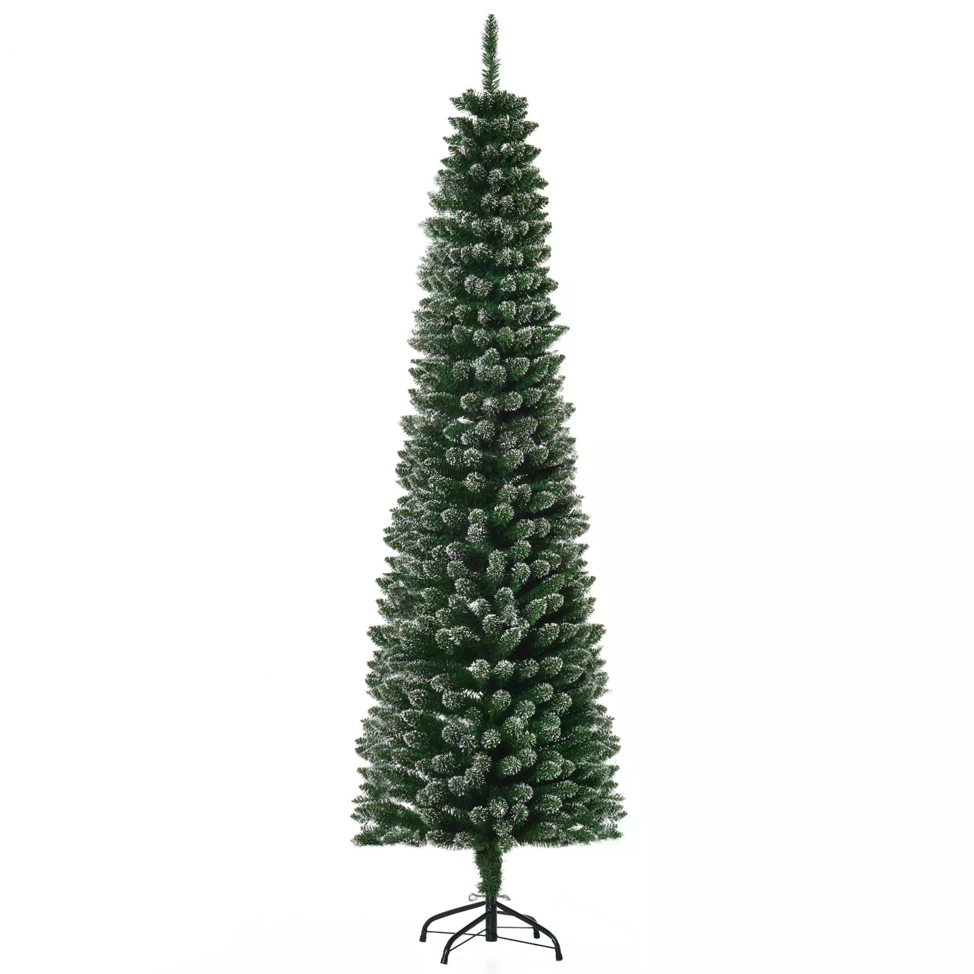 6.5FT Artificial Snow Dipped Christmas Tree Xmas Pencil Tree Holiday Home Indoor Decoration with Foldable Black Stand, Green