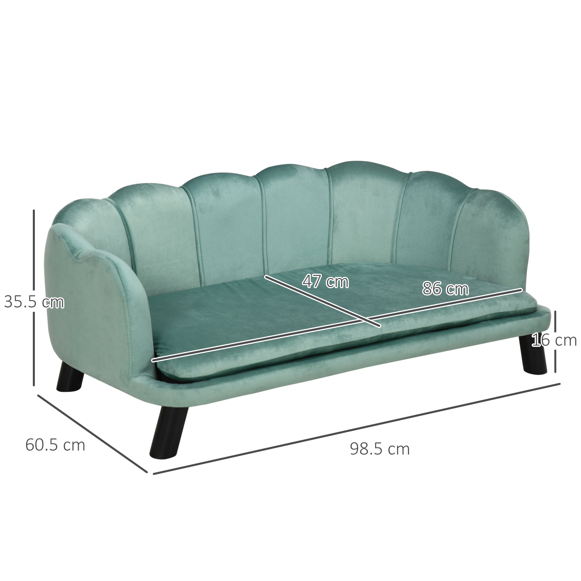 Dog Sofa, Pet Couch Bed for Medium, Large Dogs, with Legs, Cushion - Green