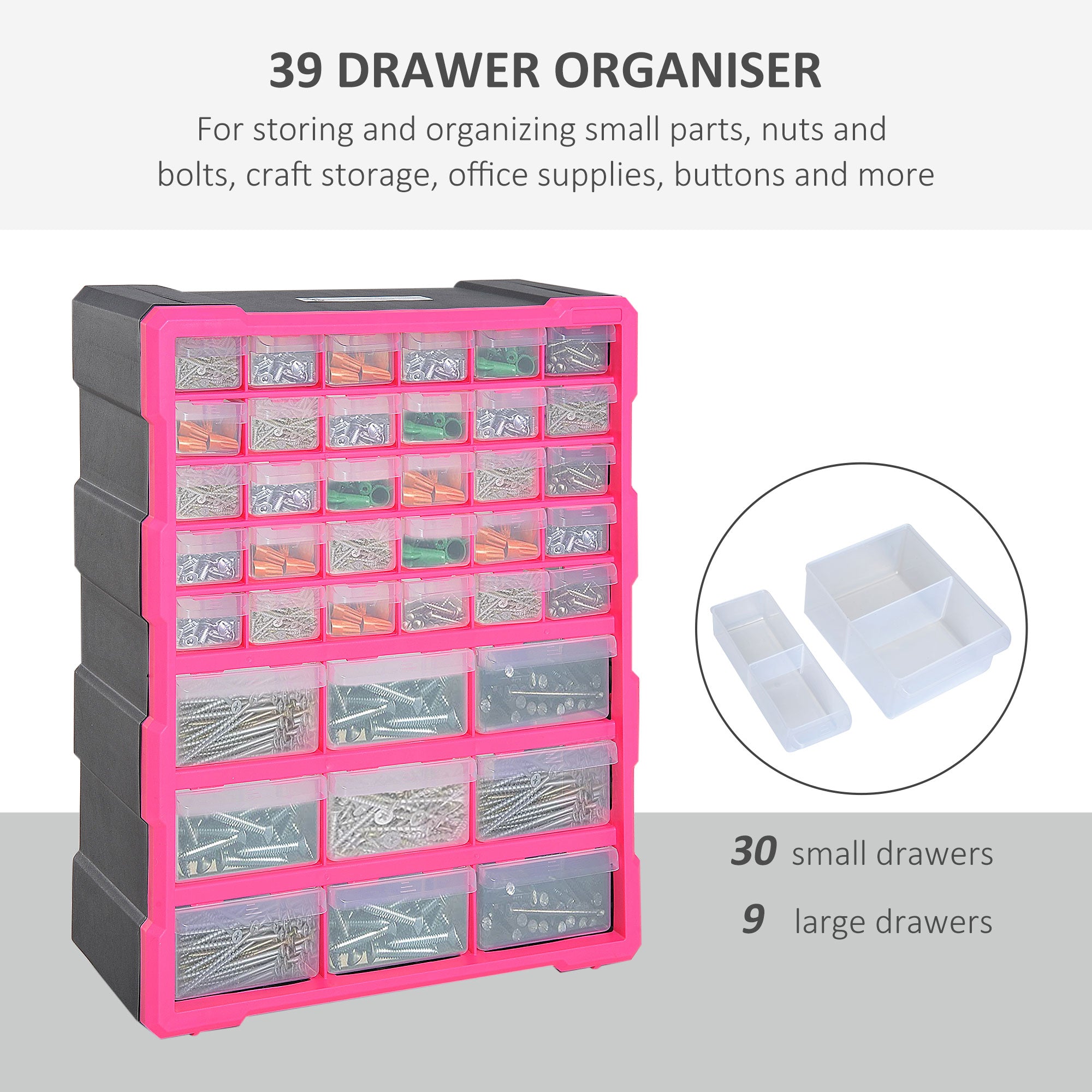 39 Drawer Storage Cabinets, 38Lx16Dx47.5H cm, Plastic-Rose Red