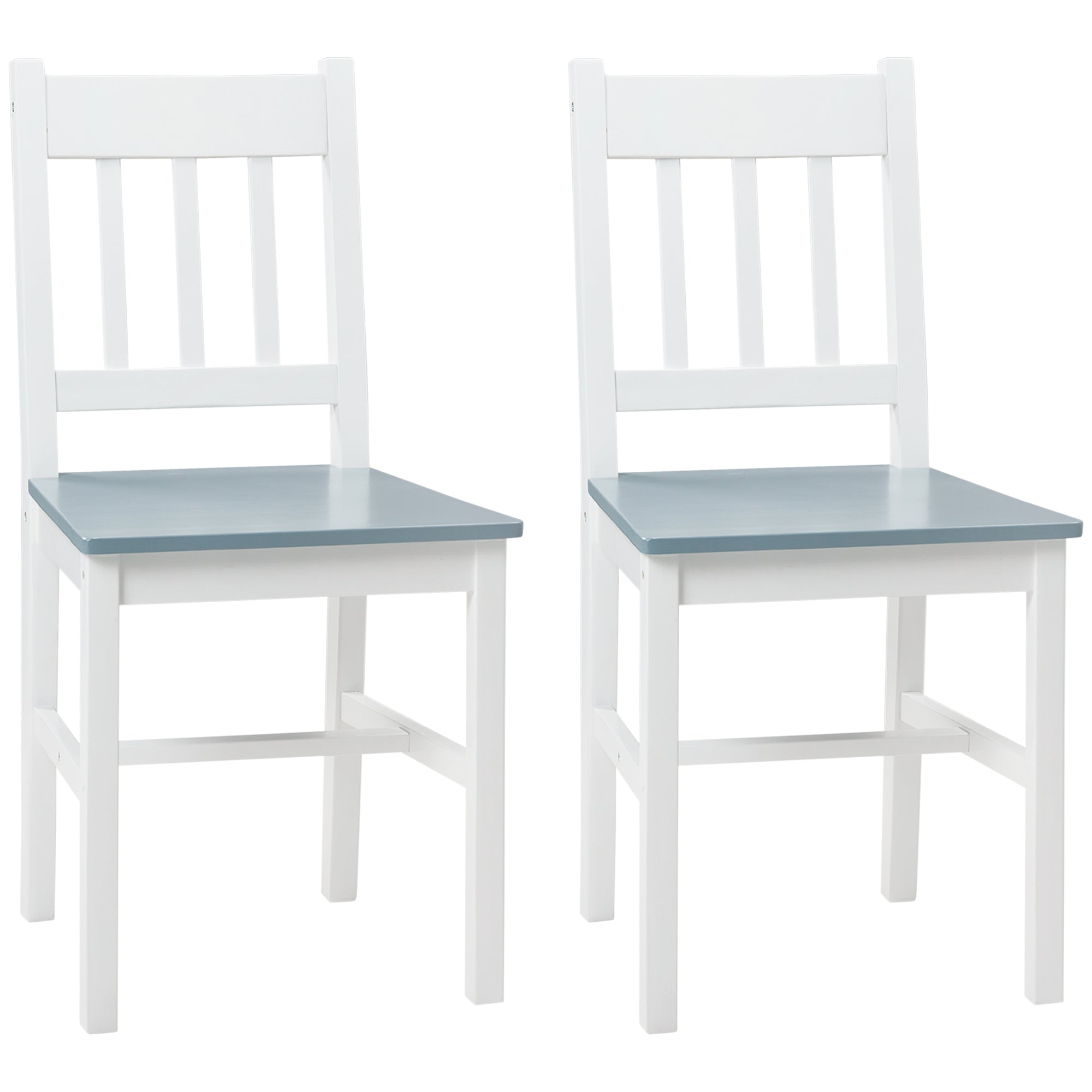 Dining Chairs Set of 2, Kitchen Chair with Slat Back, Pine Wood Structure for Living Room and Dining Room, White