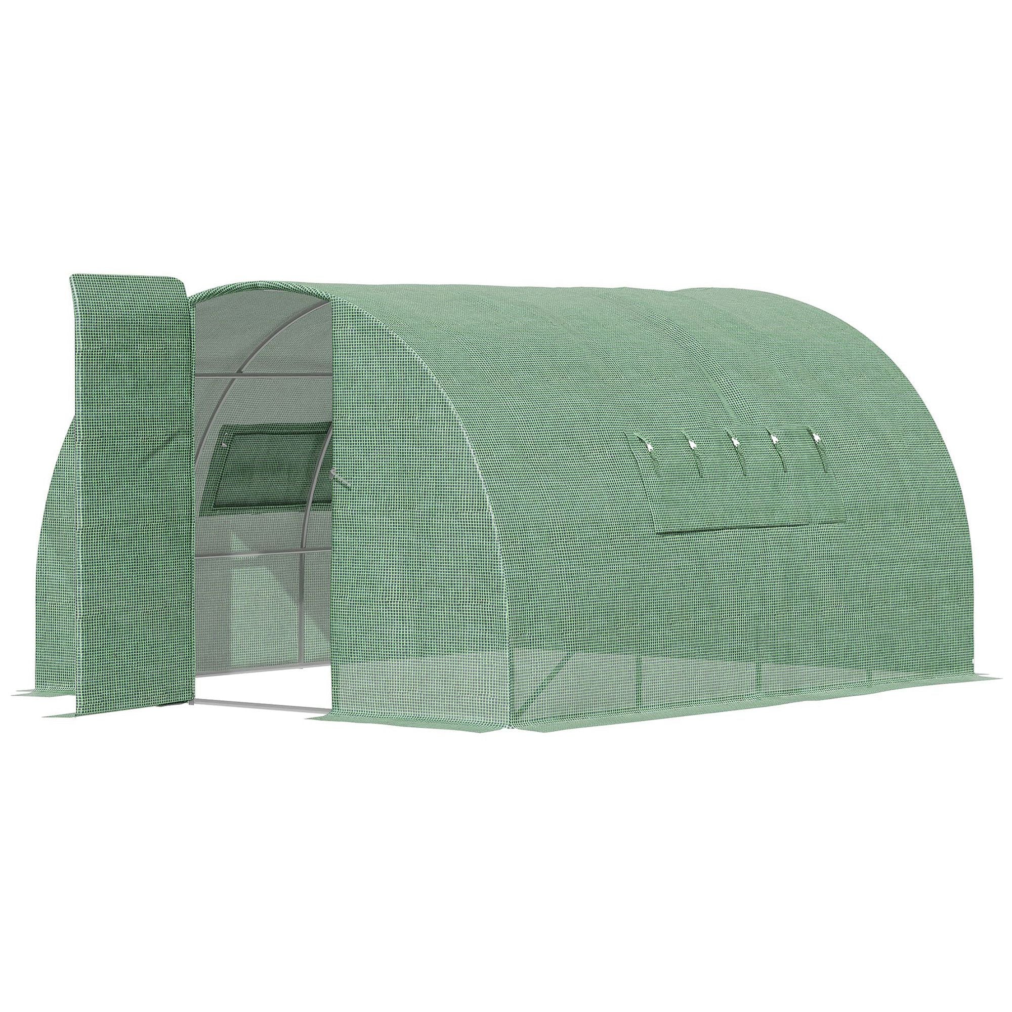 4 x 3 x 2 m Walk-In Greenhouse Reinforced Polytunnel Greenhouse with Metal Hinged Door, Steel Frame and Mesh Windows, Green