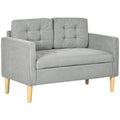 Modern 2 Seater Loveseat Sofa with Hidden Storage and Tufted Cotton Upholstery - Light Grey