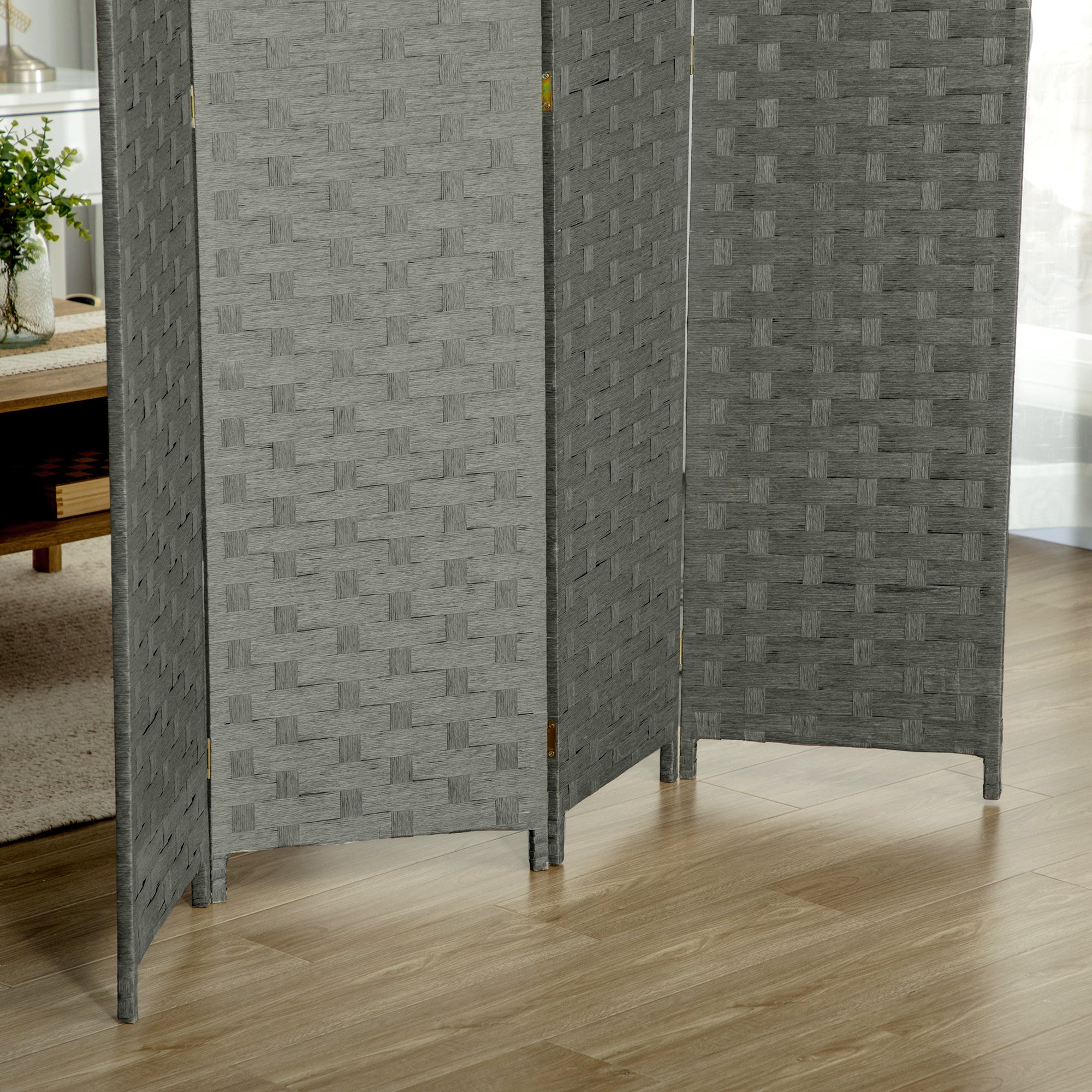 4-Panel Room Dividers, Wave Fibre Freestanding Folding Privacy Screen Panels, Partition Wall Divider for Indoor Bedroom Office, 170 cm, Grey