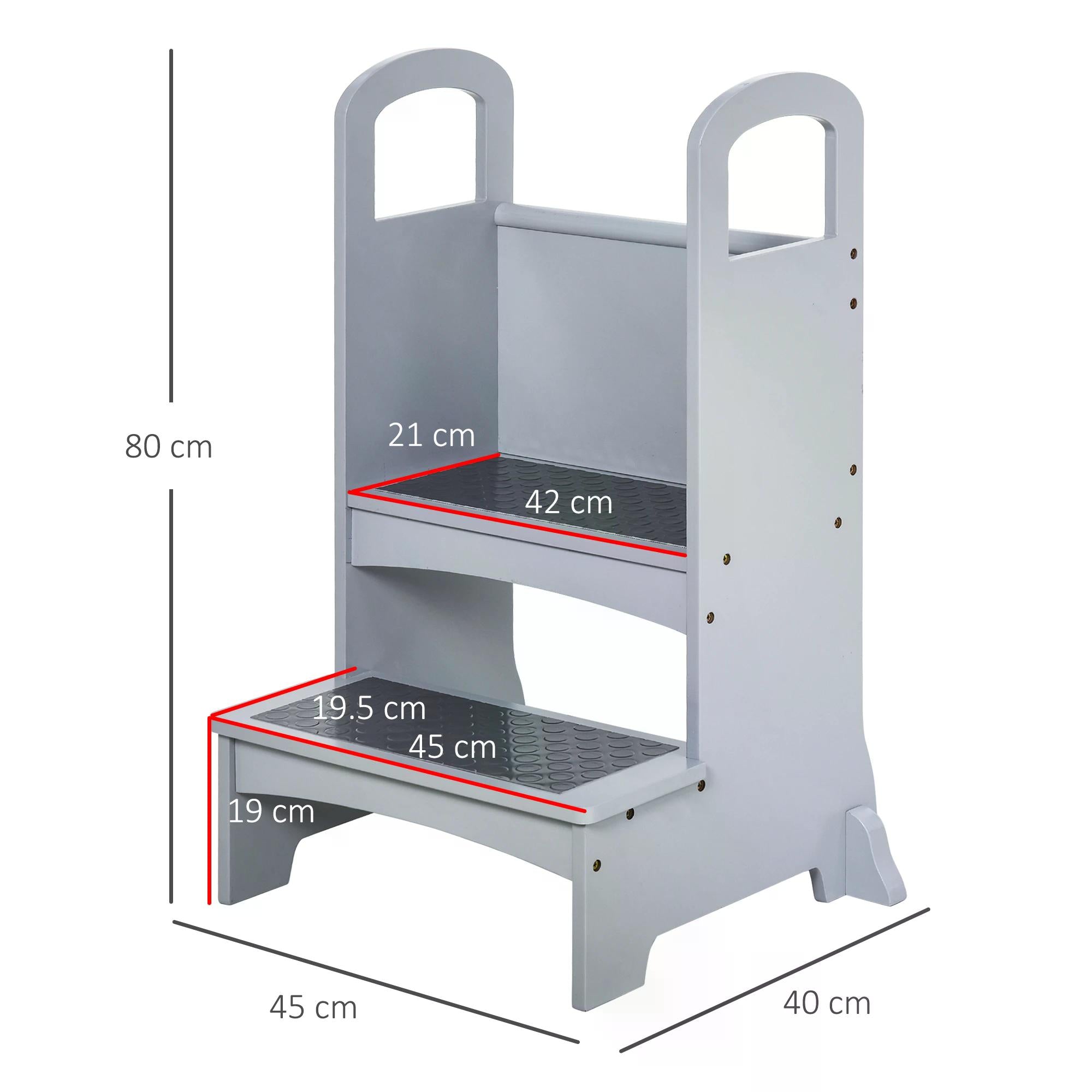 Kitchen Helper Step Stool with 2 Steps & Handles Suitable for Children Learning Platform for Kids and Toddlers, Footstool, Grey