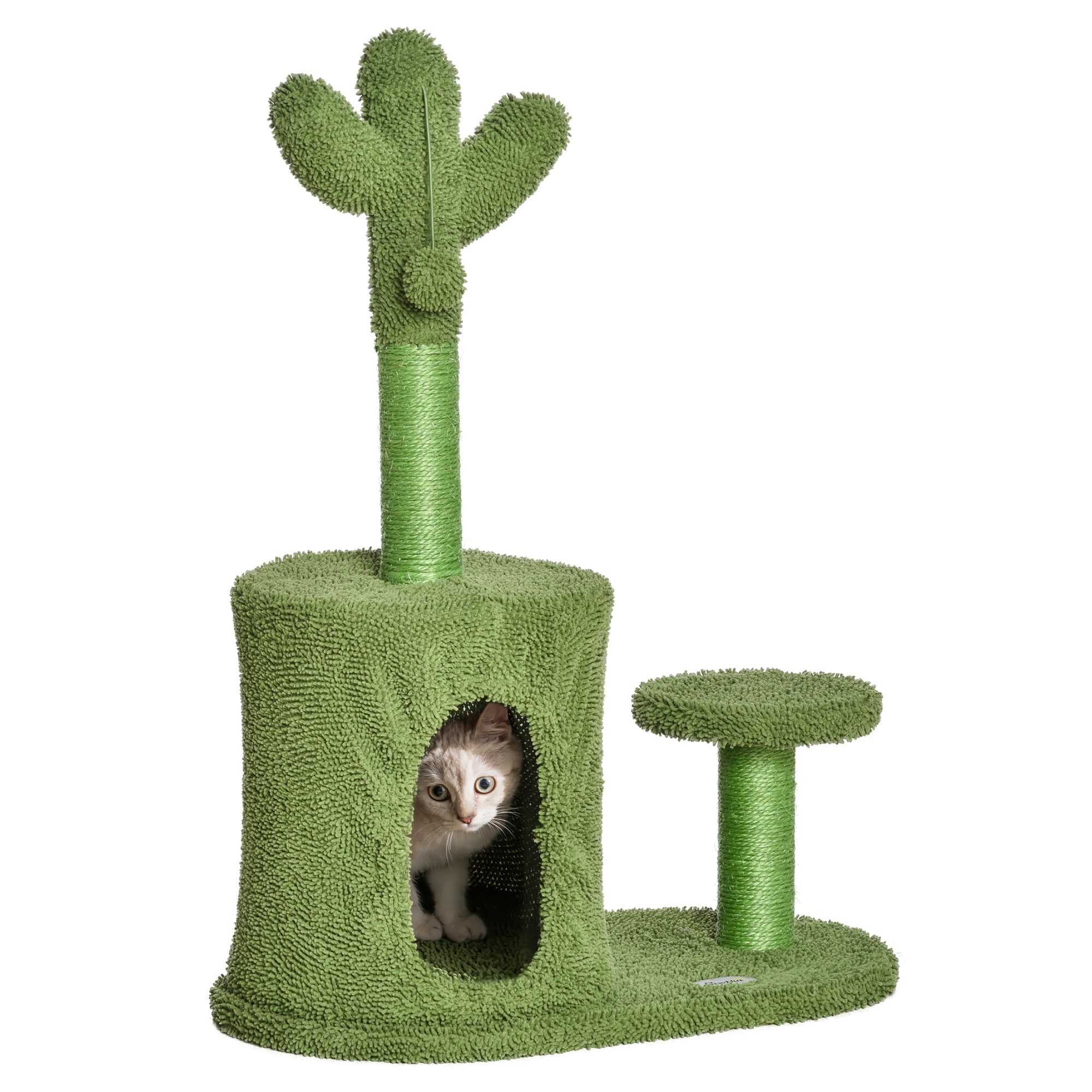 Cat Tree Tower Cactus Shape with Scratching Post Condo Perch Dangling Ball Kitten Toy Play House Activity Center