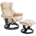 Reclining Swivel Armchair and Footstool Set with Metal Frame and Bentwood Base - Cream