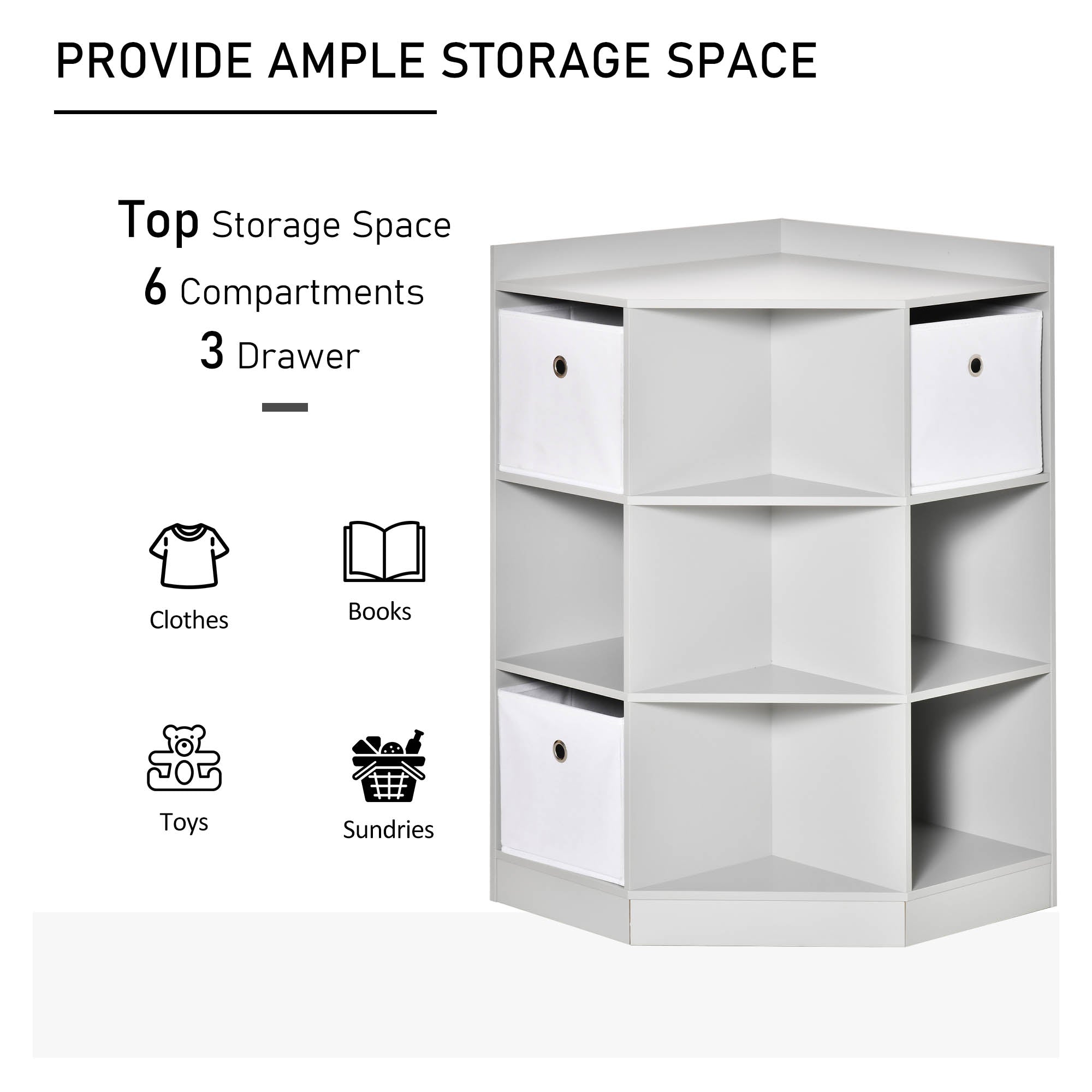 Kids Corner Storage Cabinet with Drawers and Anti-Tipping Hardware for Playroom or Bedroom - Grey
