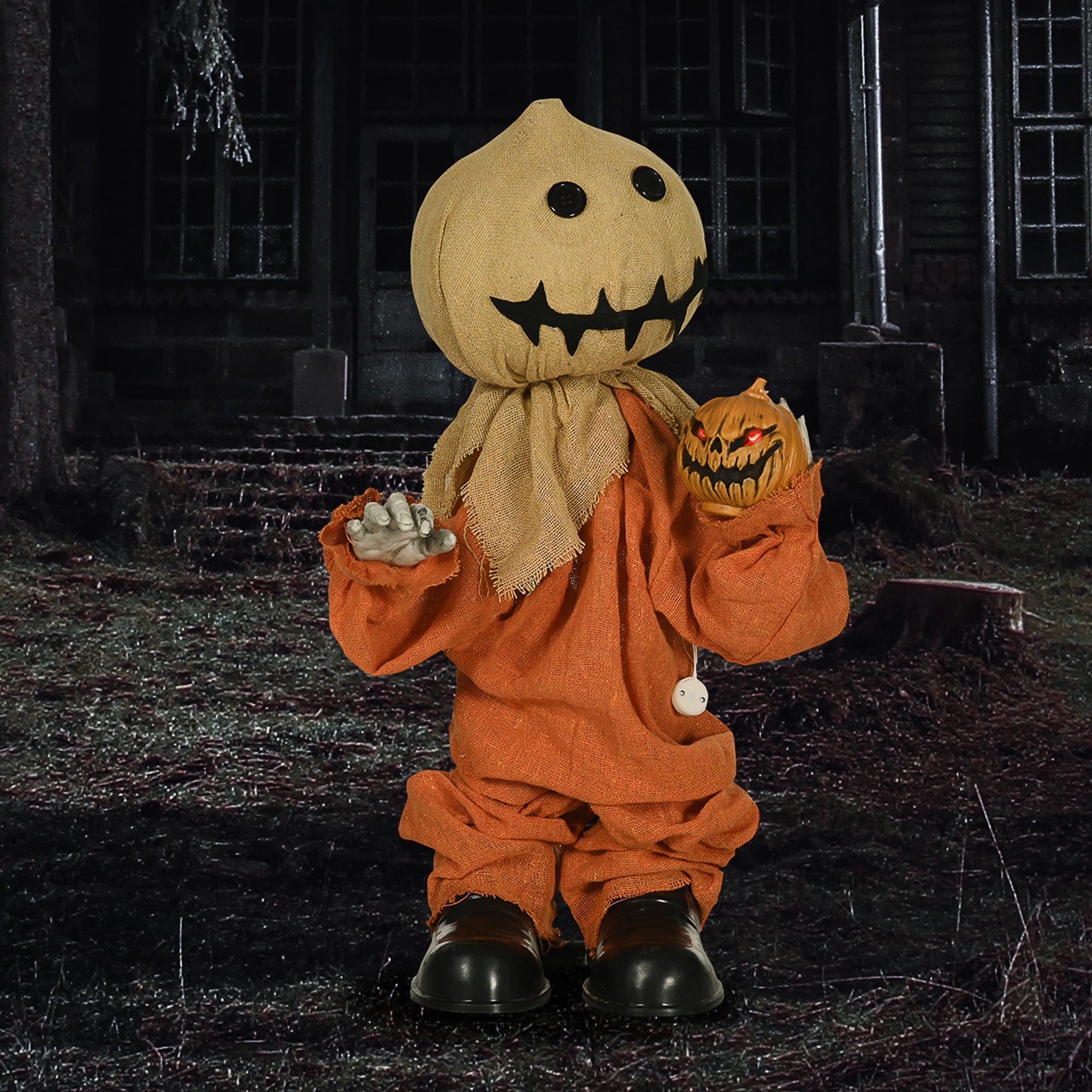 80cm Halloween Scarecrow Decoration with Light-Up Eyes and Sound Activation - Multi-Coloured