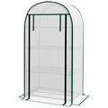 Mini Portable Greenhouse with Metal Frame and Storage Shelves - White