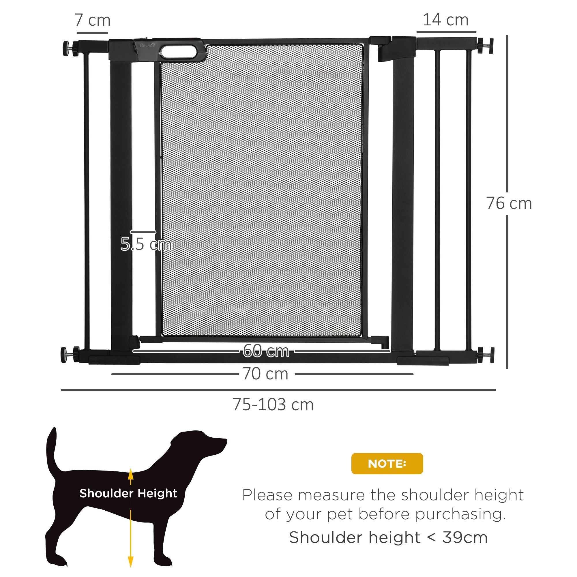 Pressure Fit Safety Gate for Doors and Stairs, Dog Gate with Auto Close, Pet Barrier for Hallways, with Double Locking, 2 Extensions Kit Black