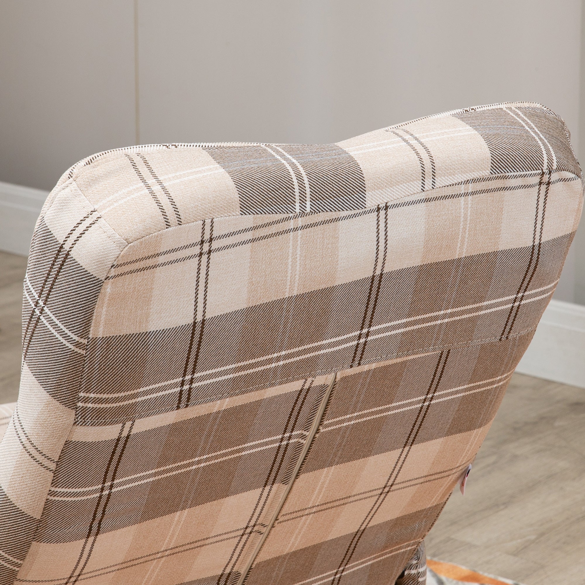 Linen Swivel Recliner Chair with Storage Ottoman and Wooden Base - Multicolour