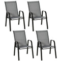 Set of 4 Stackable Garden Dining Chairs with Mesh Fabric - Dark Grey