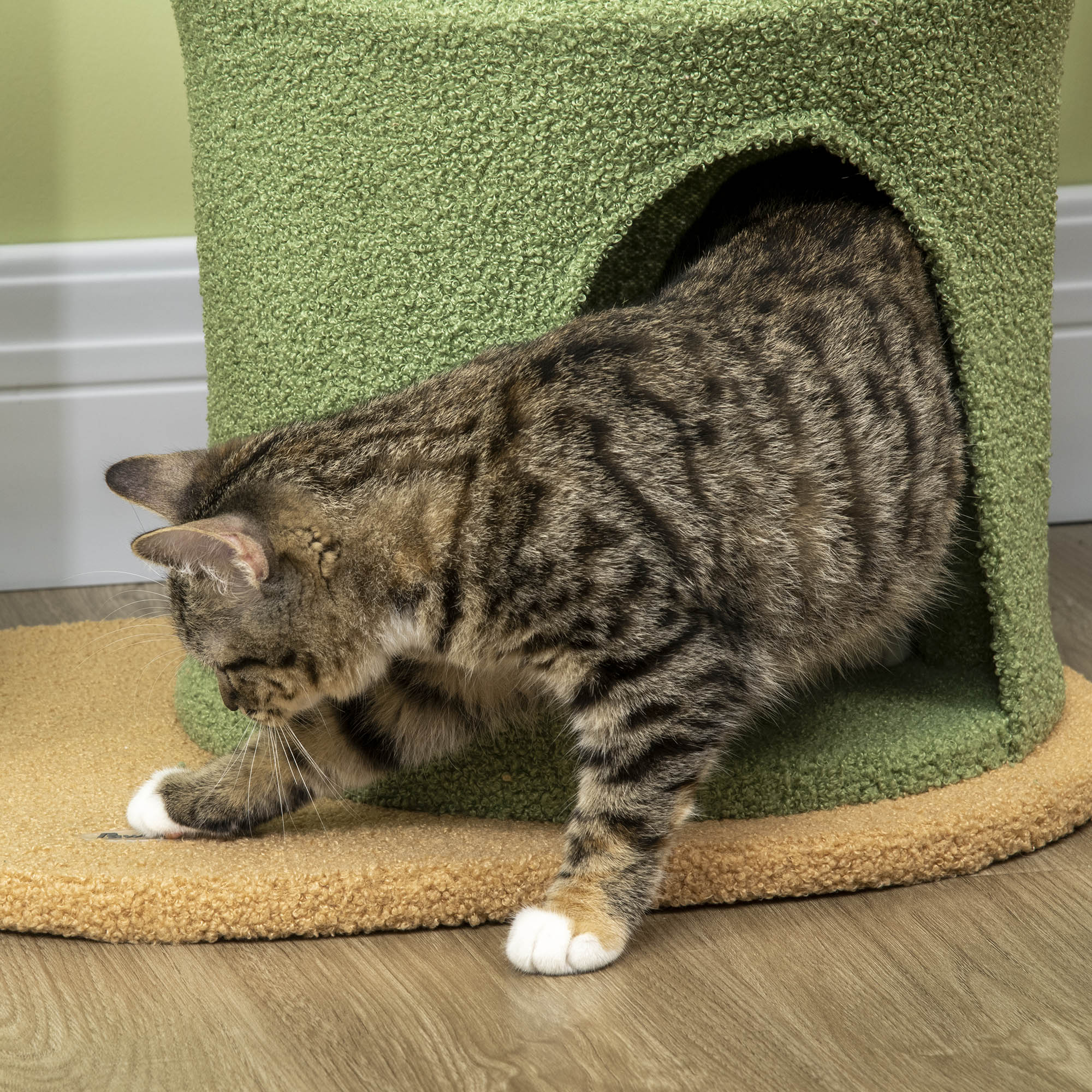 Cactus Cat Tree, 83cm Cat Climbing Tower, kitten Activity Centre with Teddy Fleece House, Bed, Sisal Scratching Post and Hanging Ball, Green