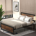 Double Industrial Metal Bed Frame with Rustic Wooden Headboard - Black