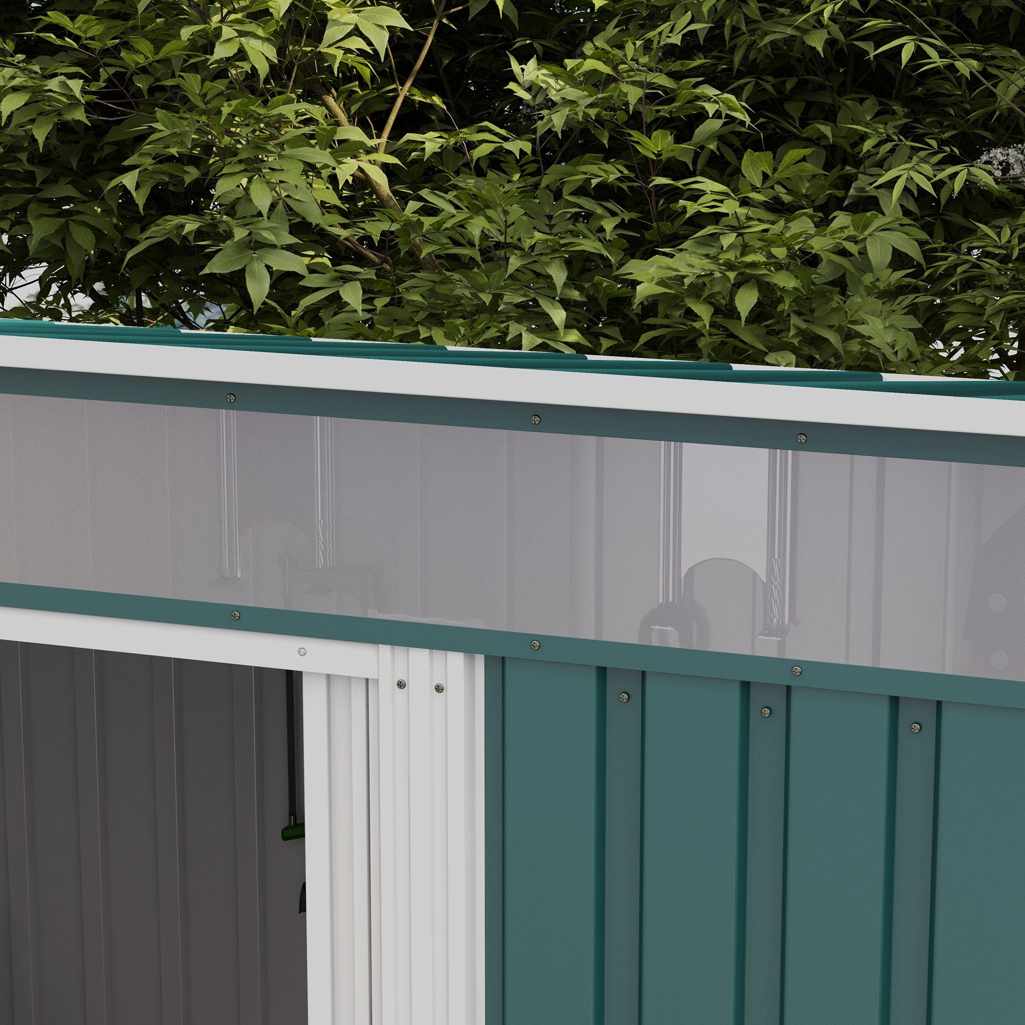 6.5 x 4FT Galvanised Metal Shed with Foundation, Lockable Tool Garden Shed with Double Sliding Doors and 2 Vents, Green