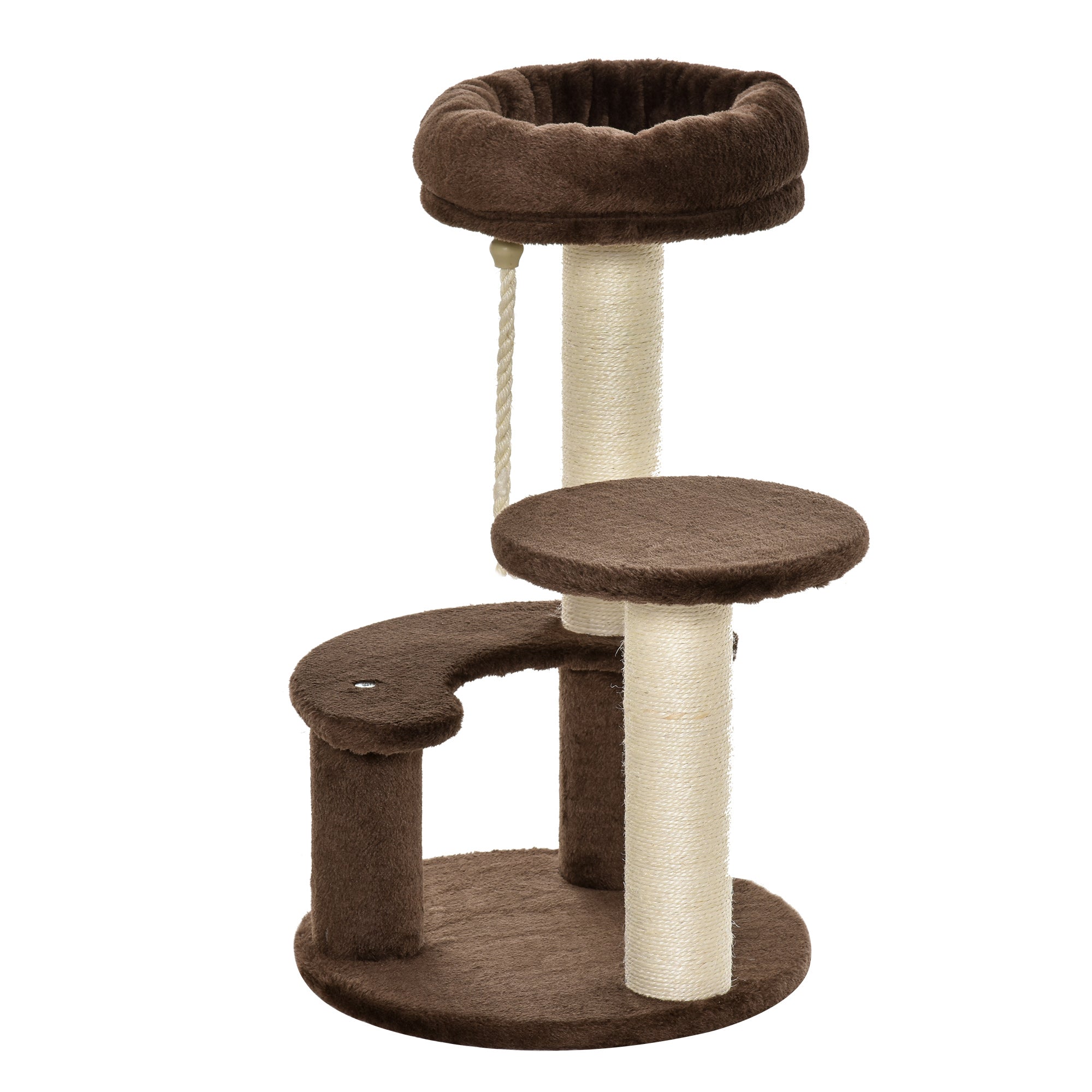 65 cm Cat Tree Cat Scratching Post Kitty Scratcher Kitten Activity Center Scratching Post Playhouse 2 Perch w/Hanging Sisal Rope Brown