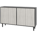 Kitchen Sideboard Storage Cabinet with 4 Doors & Adjustable Shelves Pine Wood Legs - Black