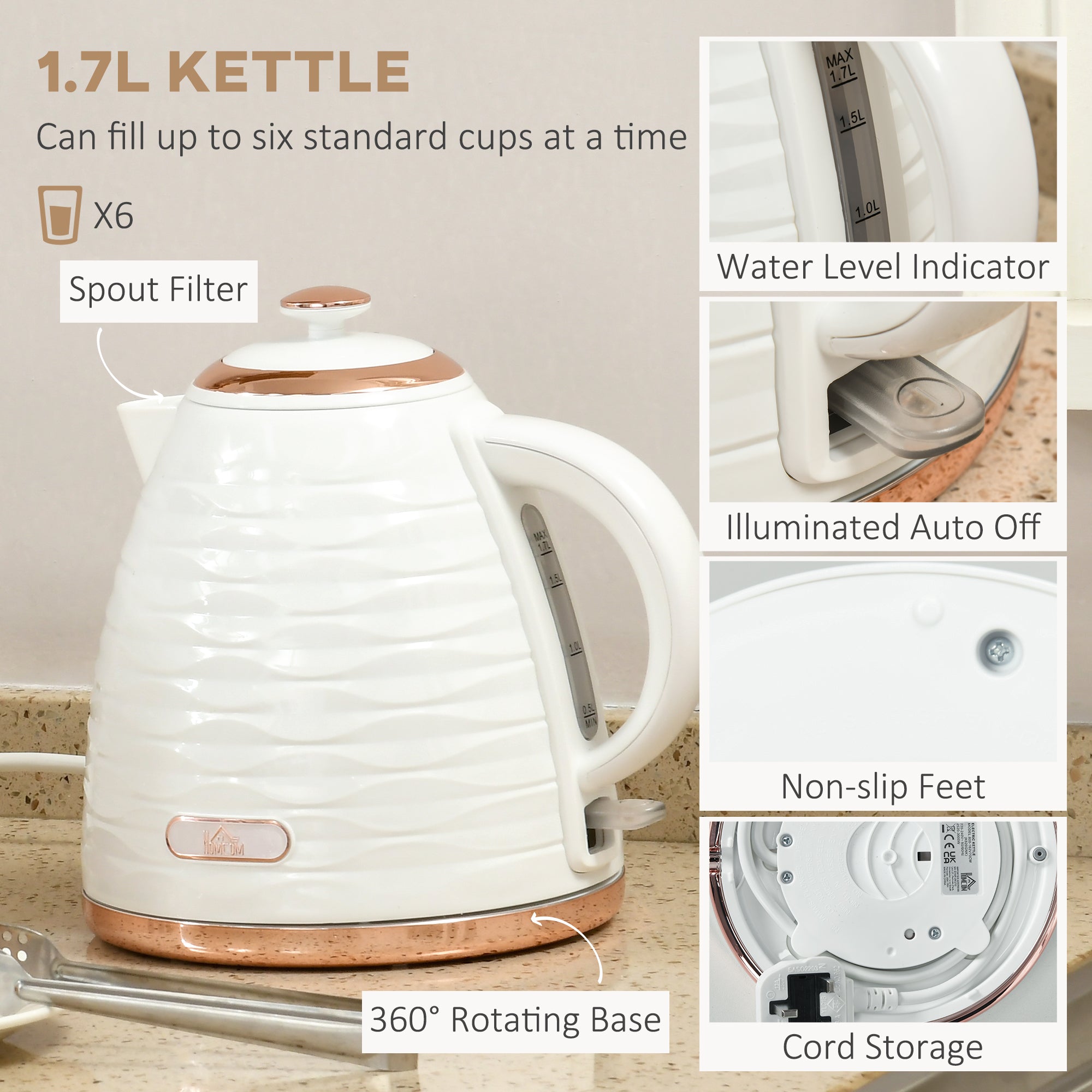 Kettle and Toaster Sets, 3000W 1.7L Rapid Boil Kettle & 4 Slice Toaster w/ 7 Browning Controls, Defrost, Reheat & Crumb Tray, Otter thermostat