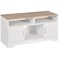 TV Stand for TVs up to 42 Inches with Cabinets, Shelves & Wide Tabletop - White & Wood Color