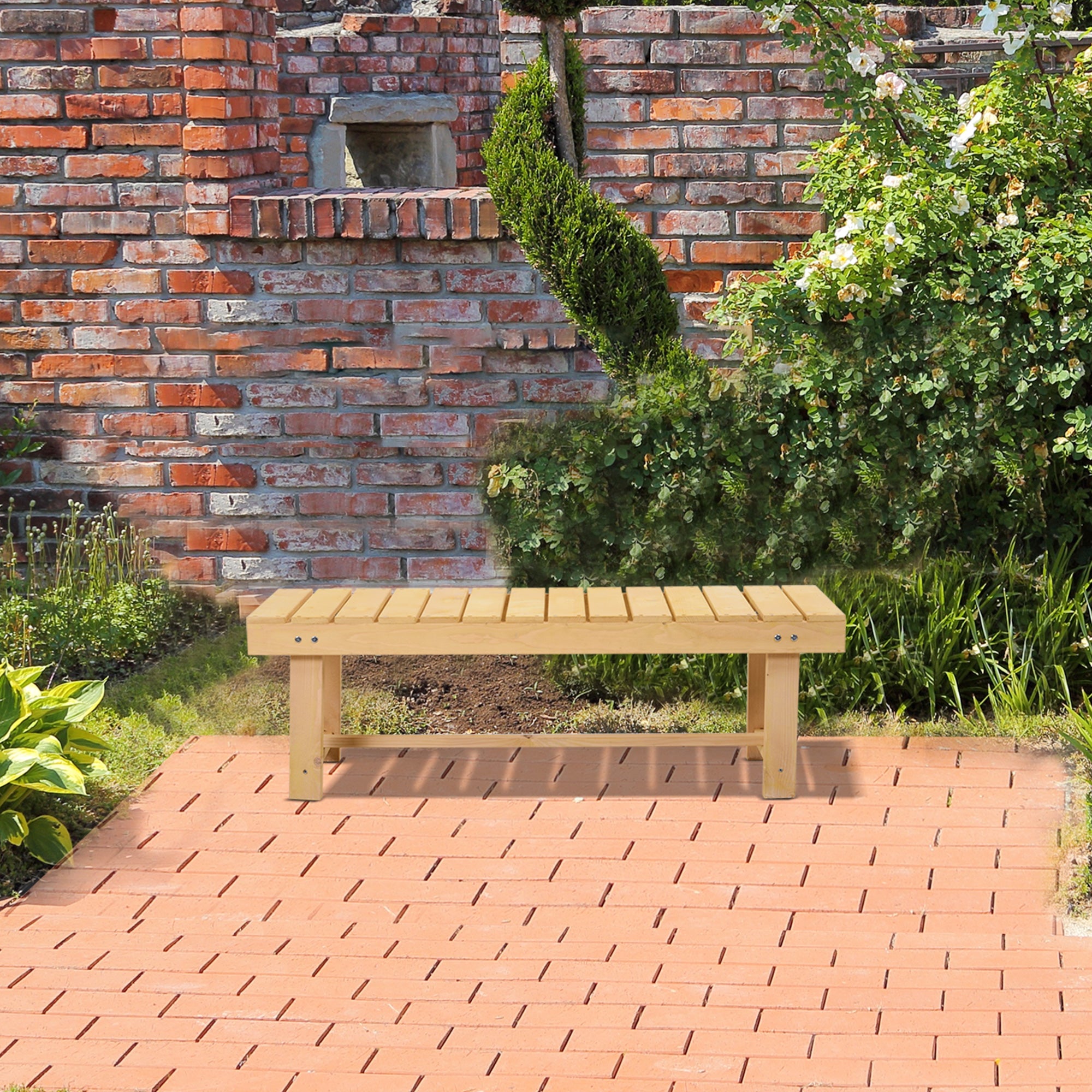5 Piece 2 Seater Outdoor Wooden Bench Set - Solid Fir Wood Natural Finish