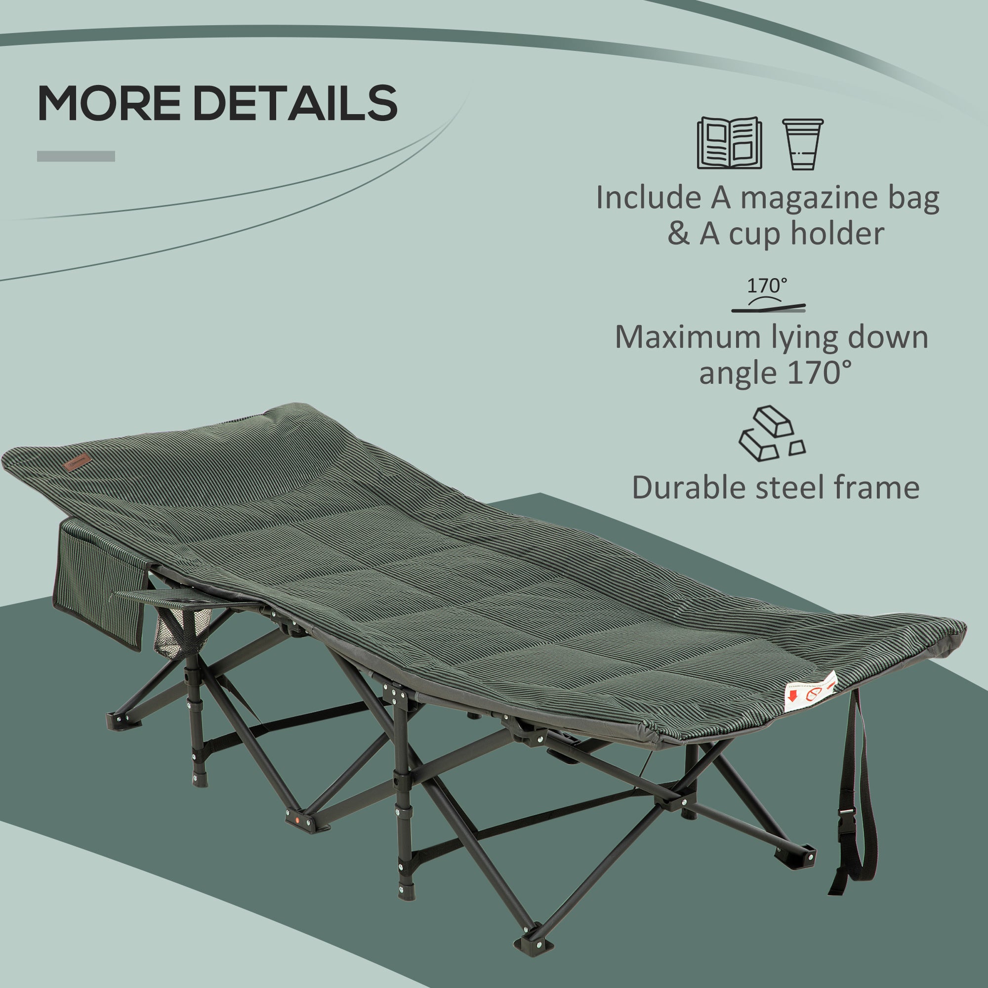 Padded Foldable Sun Lounger with Cup Holder and Carry Bag Grey