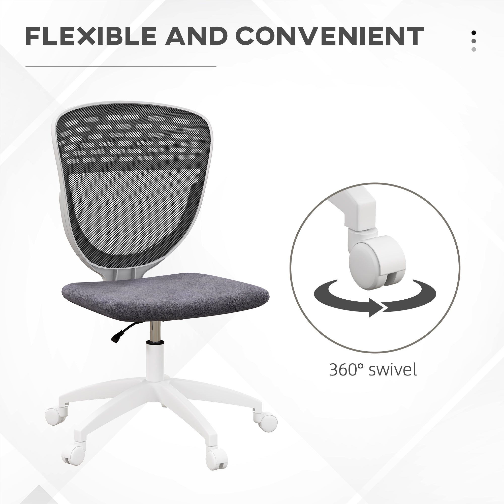 Armless Desk Chair, Mesh Office Chair, Height Adjustable with Swivel Wheels, Grey