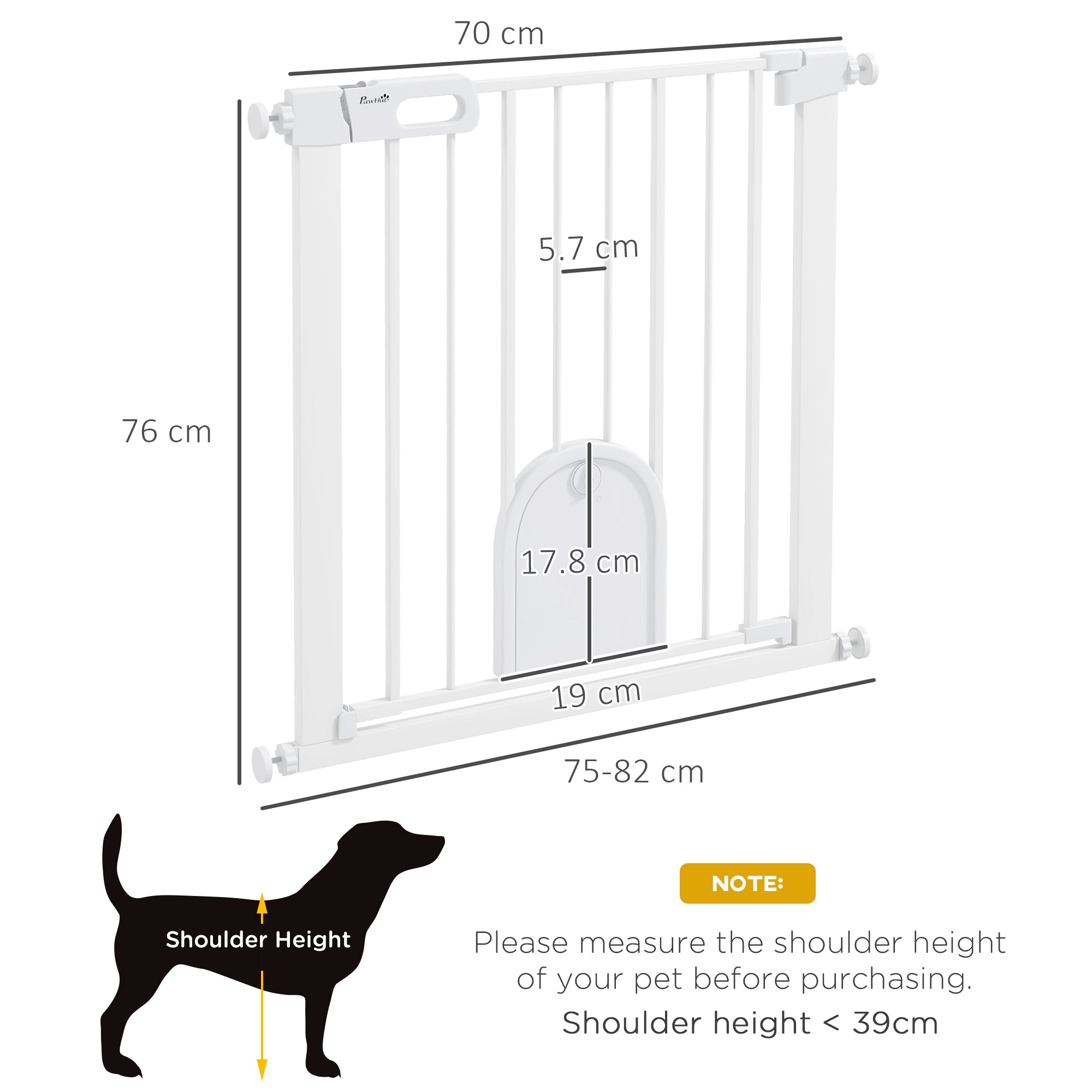 75-103 cm Extra Wide Pet Safety Gate Barrier, Stair Pressure Fit, w/ Small Door, Auto Close, Double Locking, for Doorways, Hallways, Black