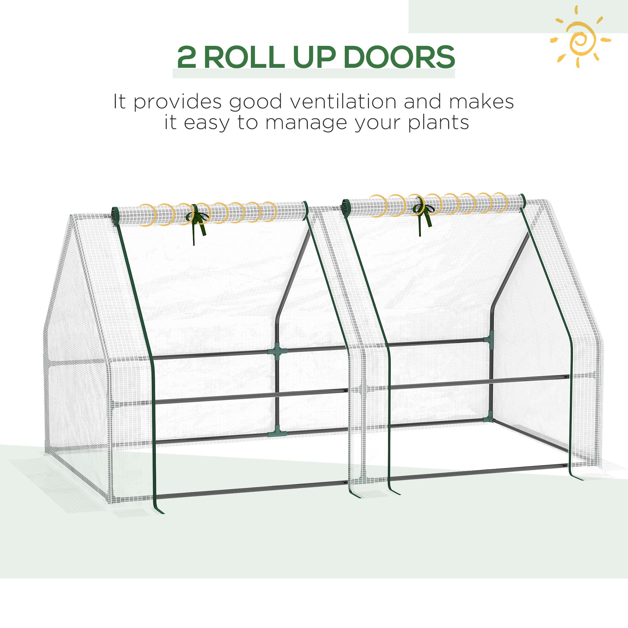 Mini Greenhouse with Steel Frame and Zippered Window 180x90x90cm - White