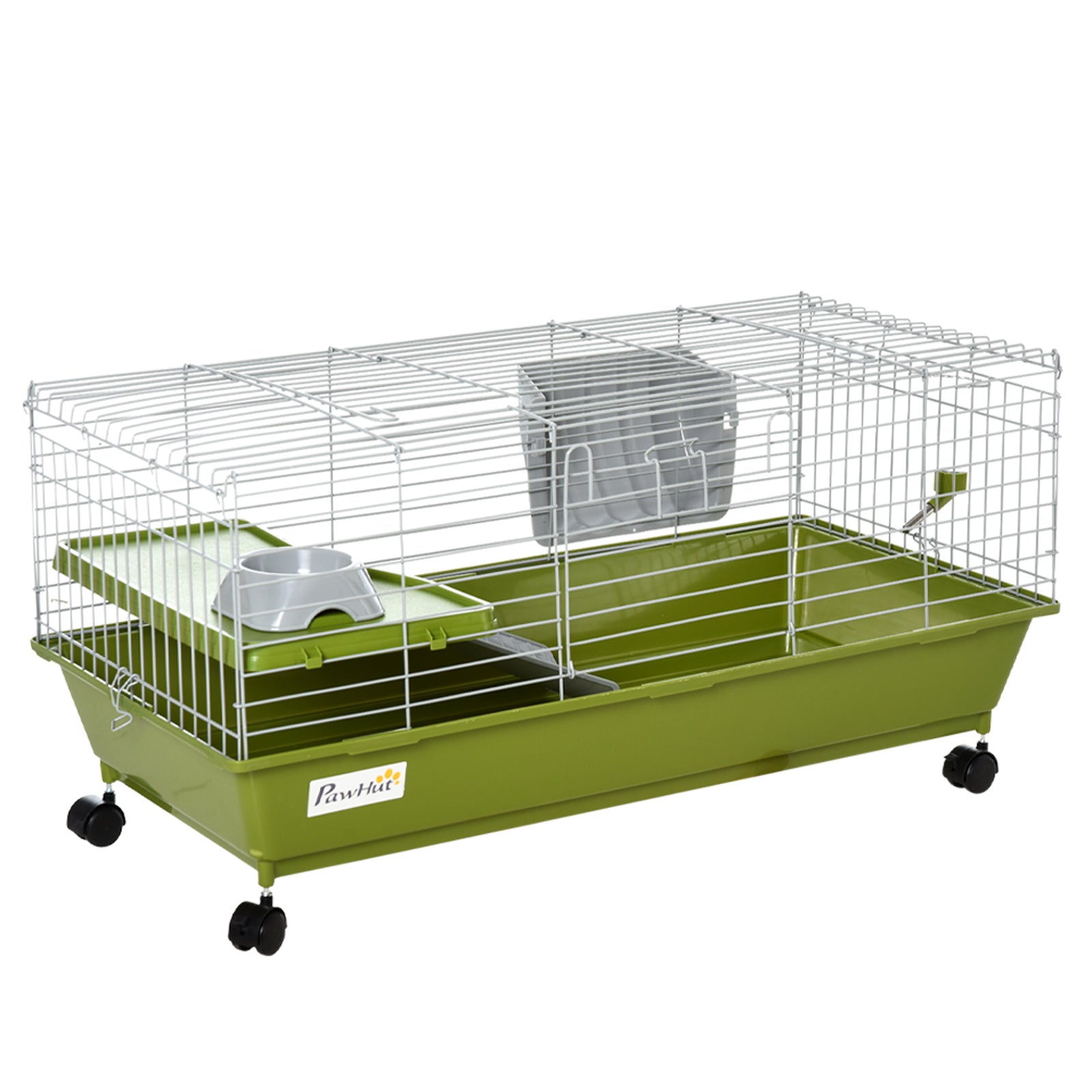 35" Small Animal Cage Chinchilla Guinea Pig Hutch Ferret Pet House with Platform Ramp, Food Dish, Wheels, & Water Bottle