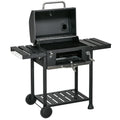 Adjustable Charcoal Pan BBQ Grill with Thermometer and Warming Rack - Black