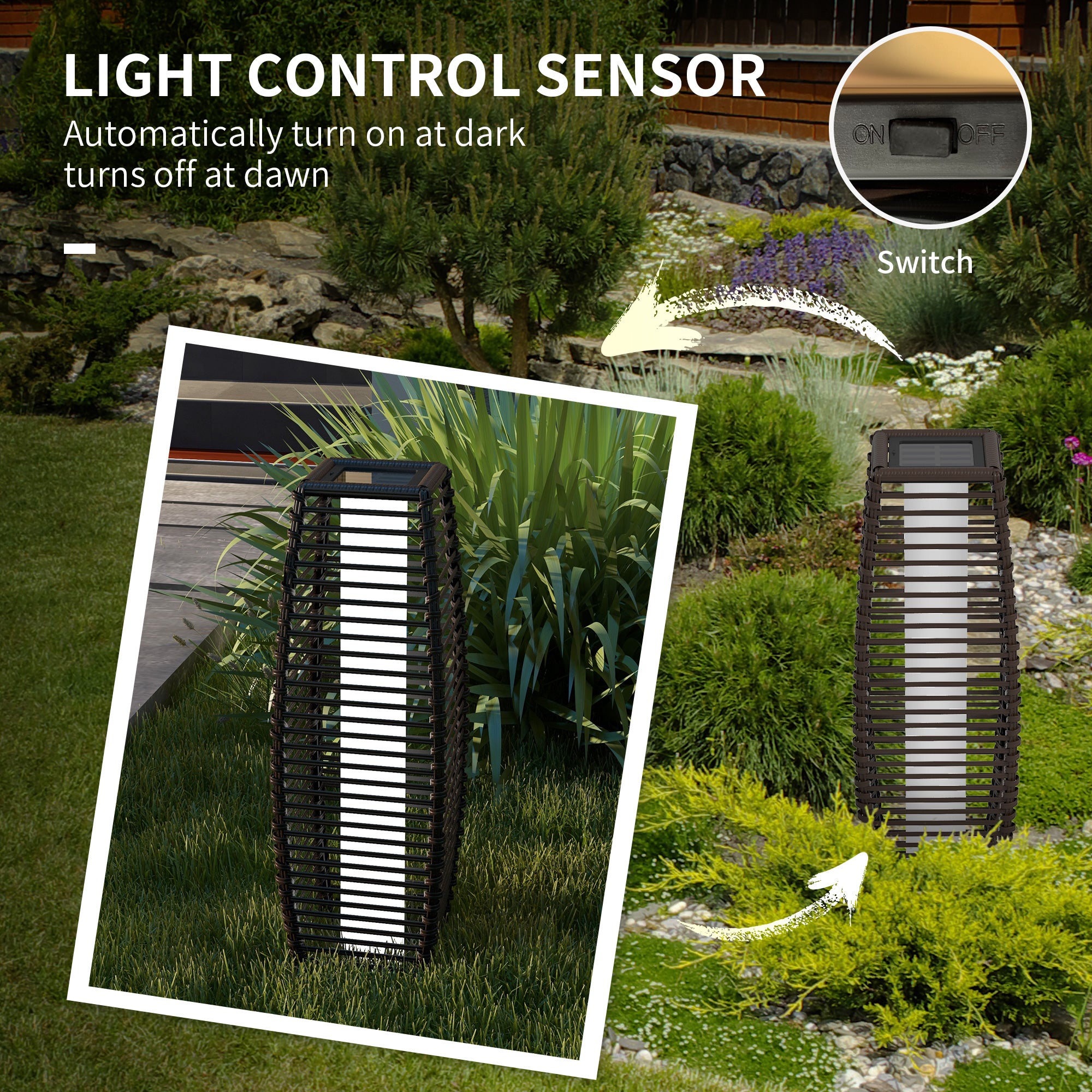 Solar Floor Lamp with Auto On Off Warm LED Lights - Brown