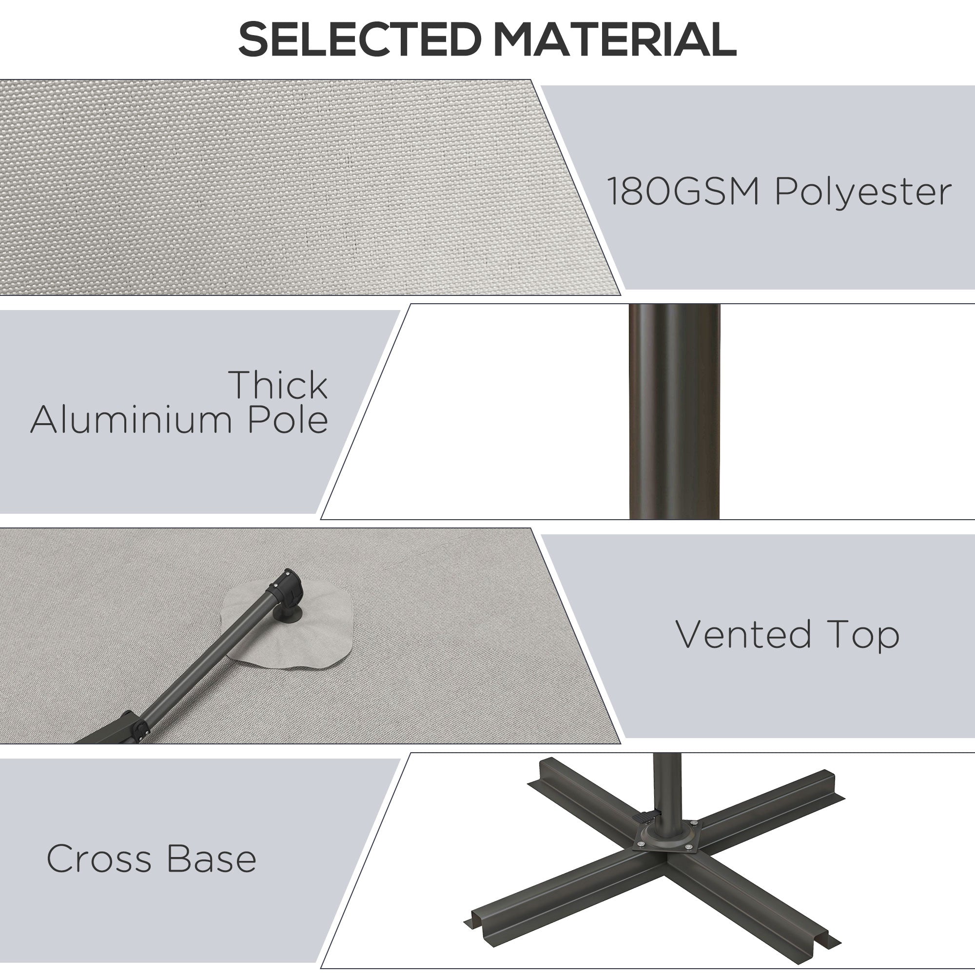 3 m Cantilever Banana Parasol with Cross Base, 360° Rotation Patio Umbrella with Crank Handle, Tilt, Light Grey