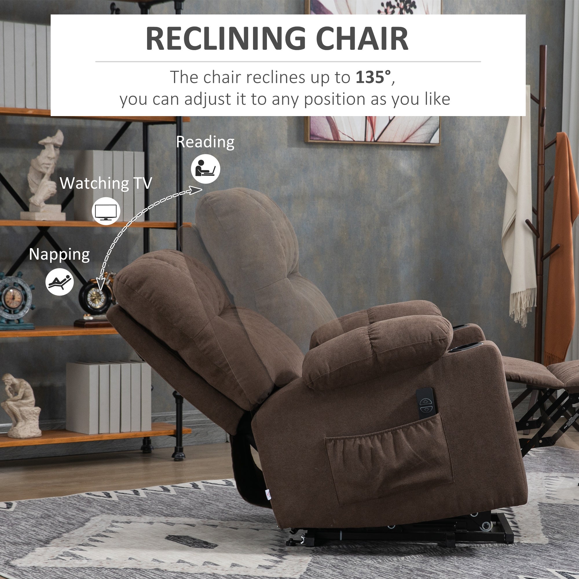 Electric Riser and Recliner Chair for Elderly, Power Lift Recliner Chair with Remote Control, Dark Brown