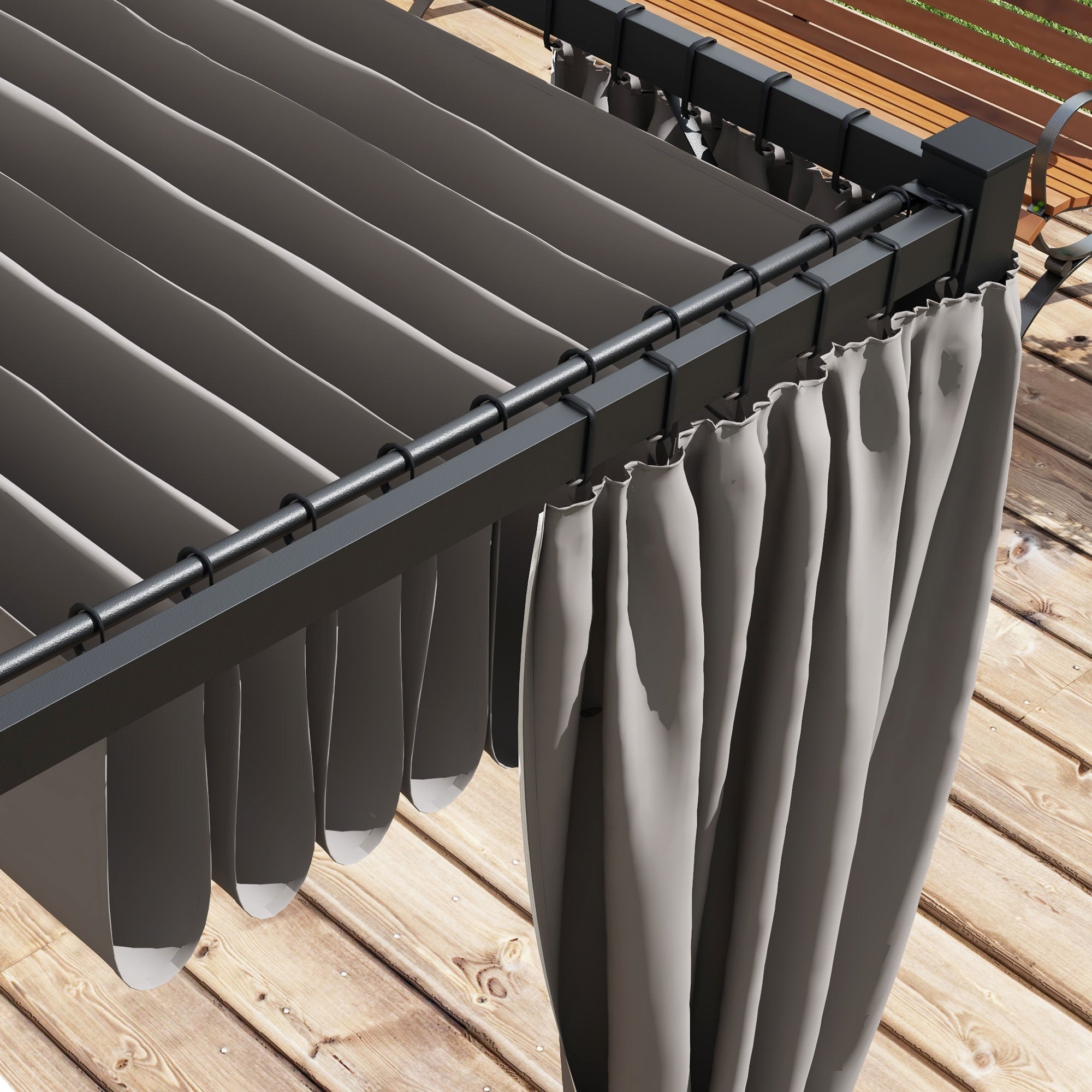 3 x 3 Metre Retractable Pergola with Curtains and Metal Frame - Light Grey