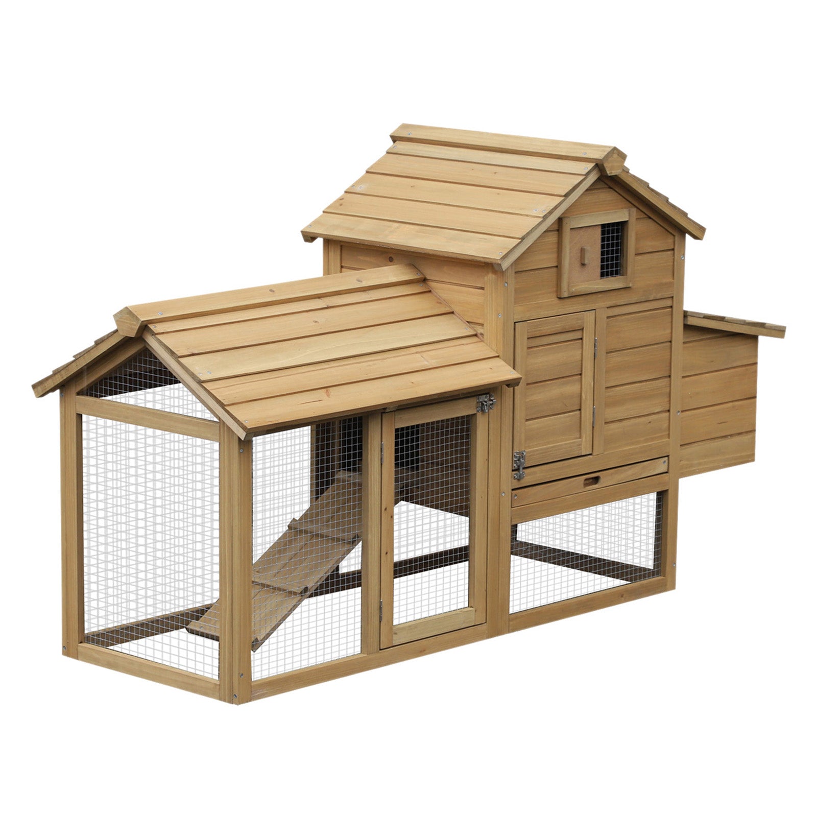 Chicken Coop Hen Cage Small Animal Hutch Nesting Box w/Outdoor Run 150.5 x 54 x 87 cm