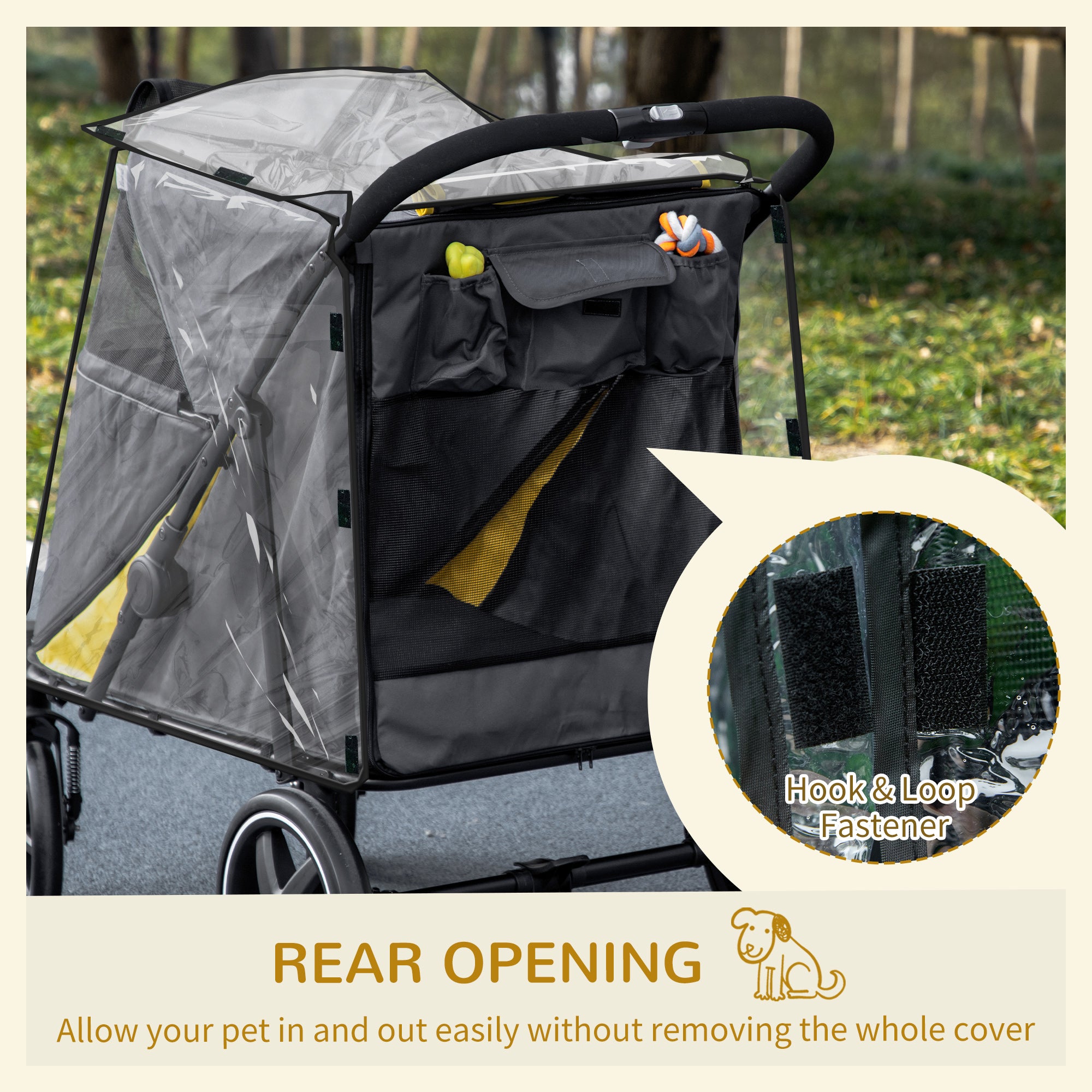 One-Click Foldable Pet Travel Stroller with Rain Cover, Cat Dog Pushchair with Front Wheels, Shock Absorber, Storage Bags, Mesh