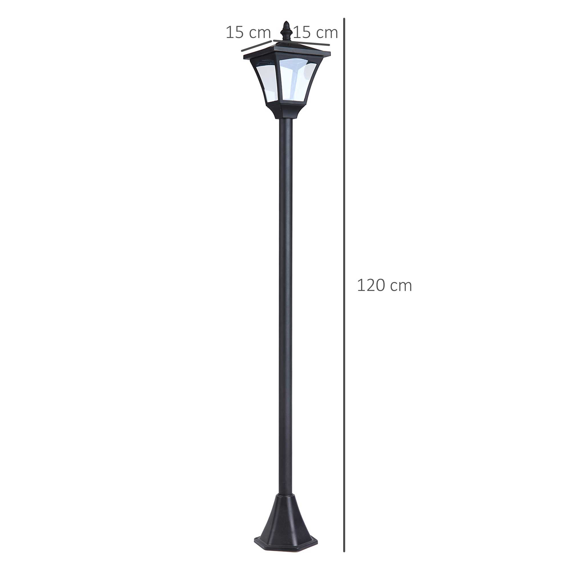 Set of 2 Outdoor Garden Solar Post Lamp Sensor Dimmable LED Lantern Bollard IP44 Energy-saving 1.2M Tall, Black