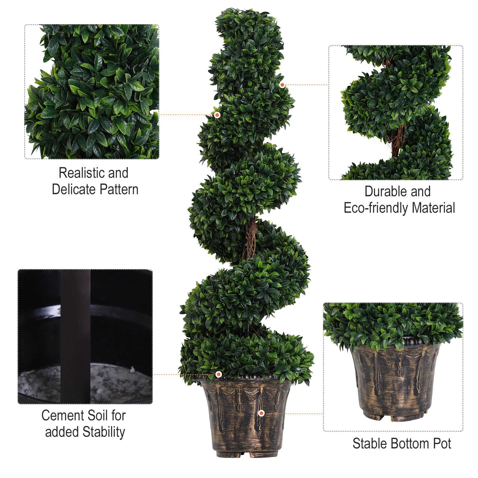 Set of 2 Artificial Boxwood Spiral Topiary Trees Potted Decorative Plant Outdoor and Indoor Décor 120cm