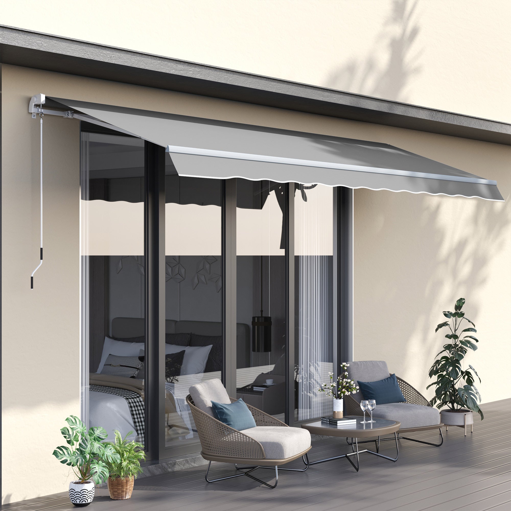 Window Awning Canopy Garden Outdoor Shelter Patio Sun Shade UV Blocker Light Weight Aluminium Frame w/ Hand Crank 3 x 2m Light Grey