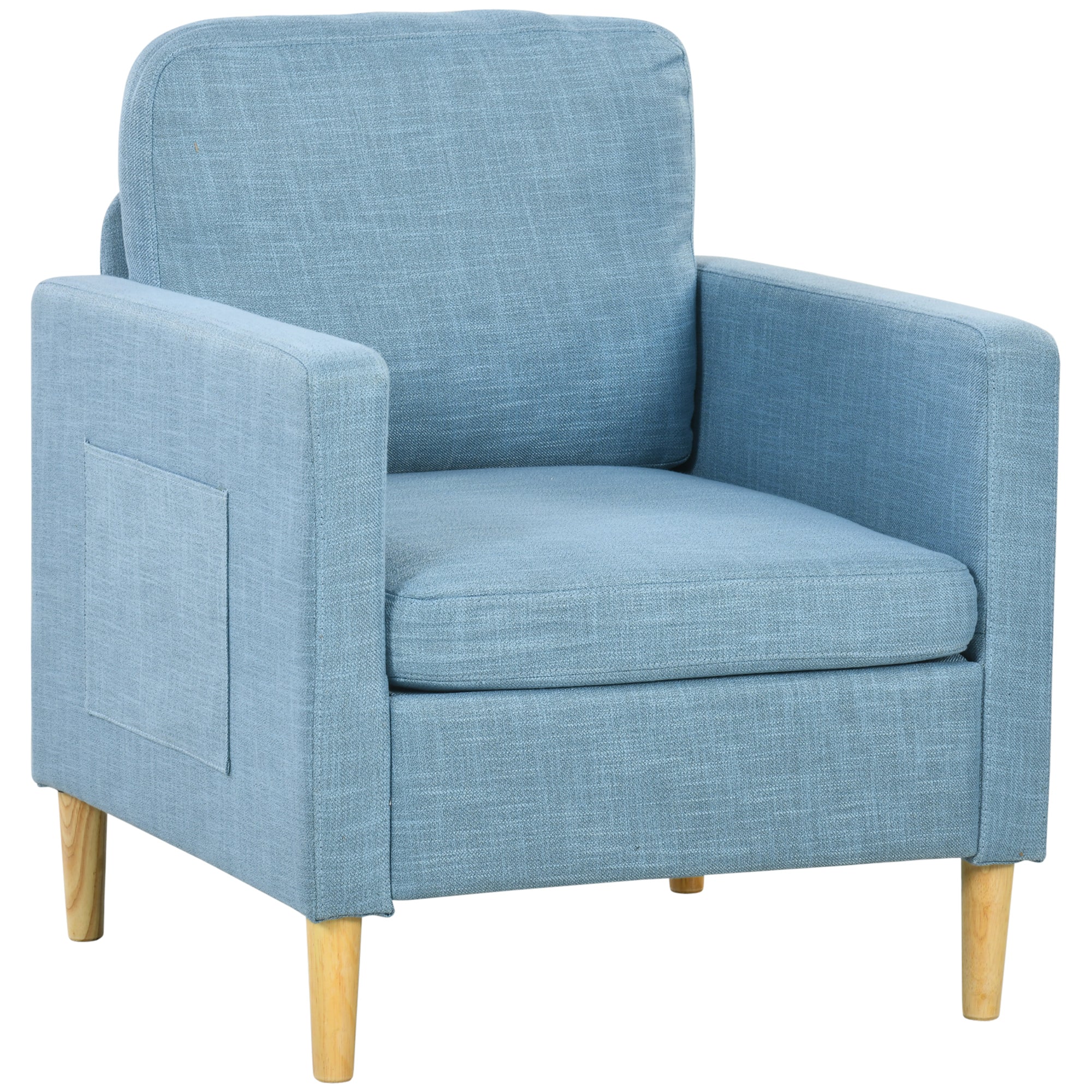 Modern Accent Chair, Comfy Fireside Chair, Upholstered Armchair for Living Room, Bedroom, Home Office, Light Blue