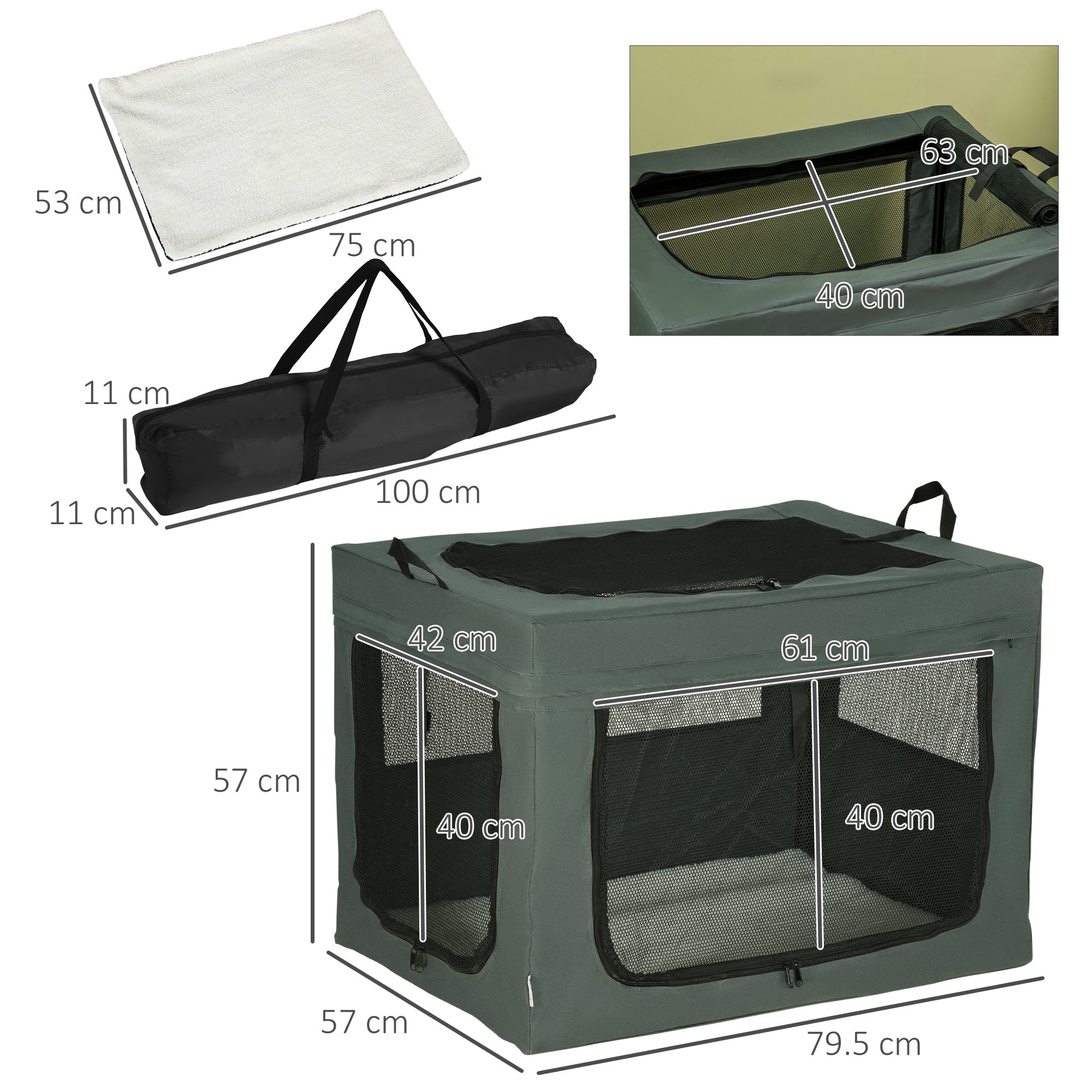 Pet Carrier, Portable Cat Carrier, Foldable Dog Bag for Small and Medium Dogs, 79.5 x 57 x 57 cm, Grey