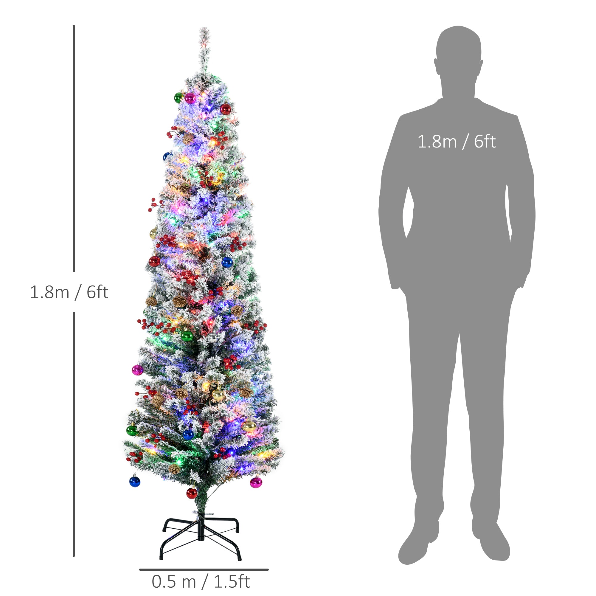 6' Artificial Prelit Christmas Trees Holiday Décor with Warm White LED Lights, Flocked Tips, Berry, Pine Cone