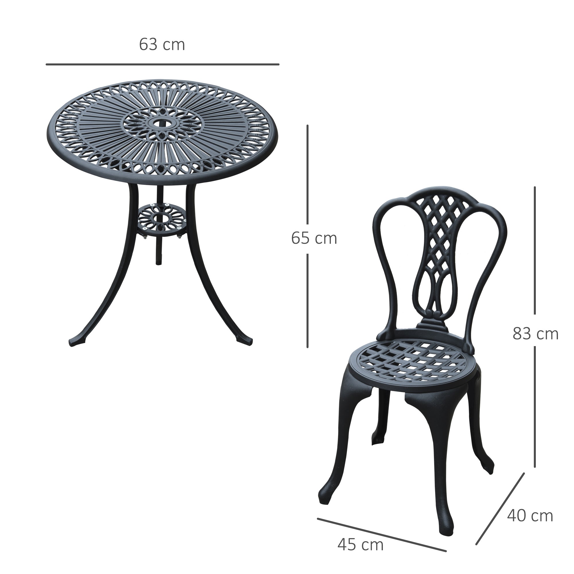 3 Piece Patio Cast Aluminium Bistro Set Garden Outdoor Furniture Table and Chairs Shabby Chic Style