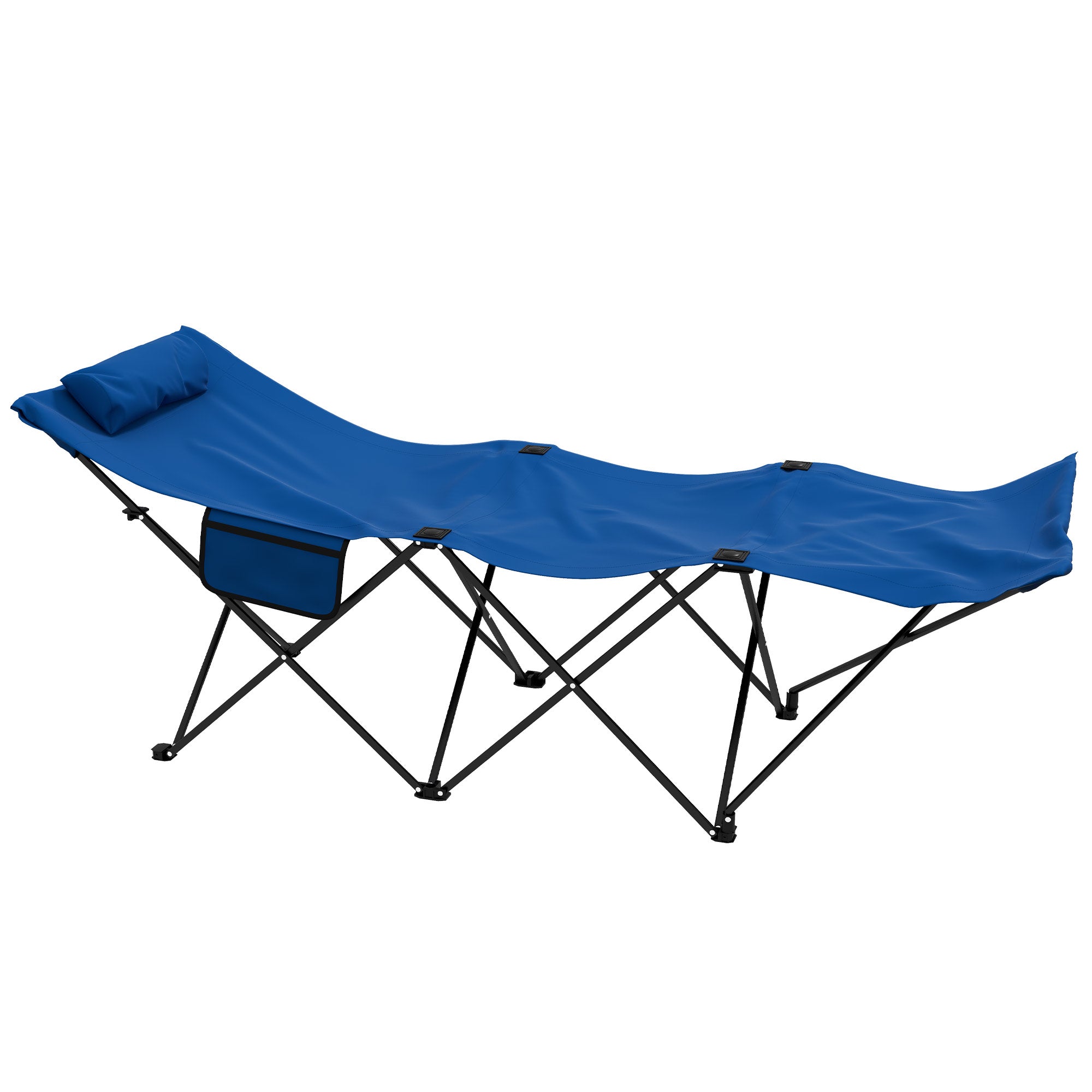 Foldable Sun Lounger, Outdoor Tanning Sun Lounger Chair with Side Pocket, Headrest, Oxford Seat, for Beach, Yard, Patio, Dark Blue