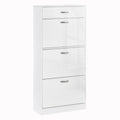 Shoe Cabinet with 4 Drawers and Flip Doors, Adjustable Shelves for 18 Pairs - White