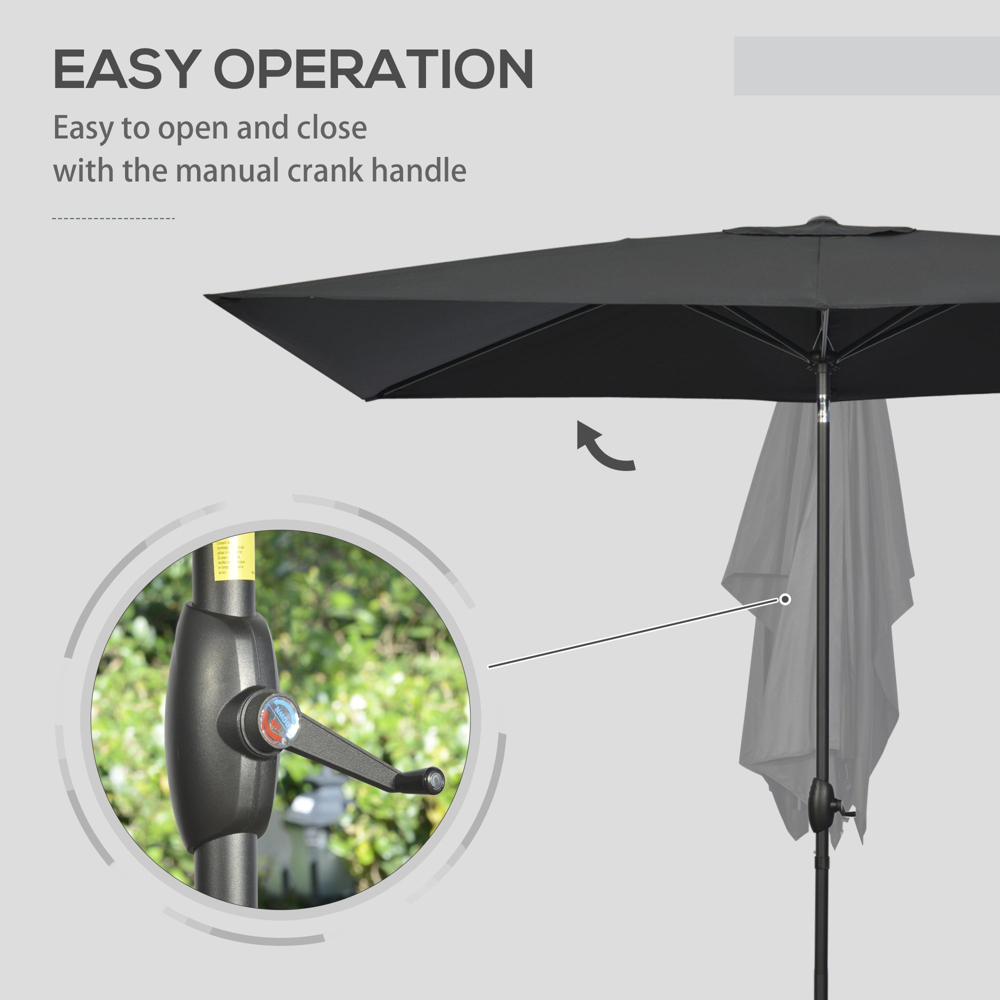 2 x 3(m) Garden Parasols Umbrellas Rectangular Patio Market Umbrella Outdoor Sun Shade w/ Crank & Push Button Tilt, Aluminium Pole, Black