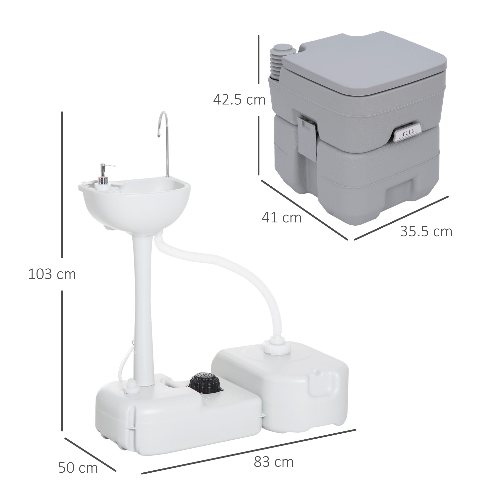 Portable Toilet and Camping Sink Set with Fresh and Waste Tank, Wastewater Recycled Set for Outdoor Events